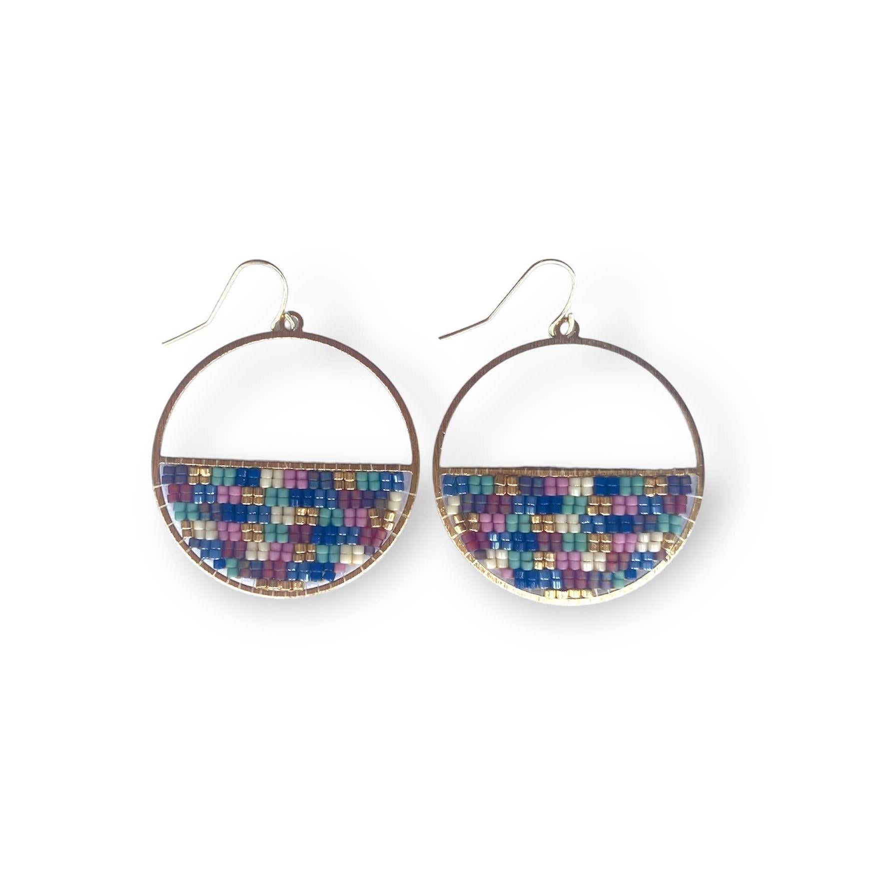 Beaded Handwoven Patchwork Circle Earrings (Galactic Dream)