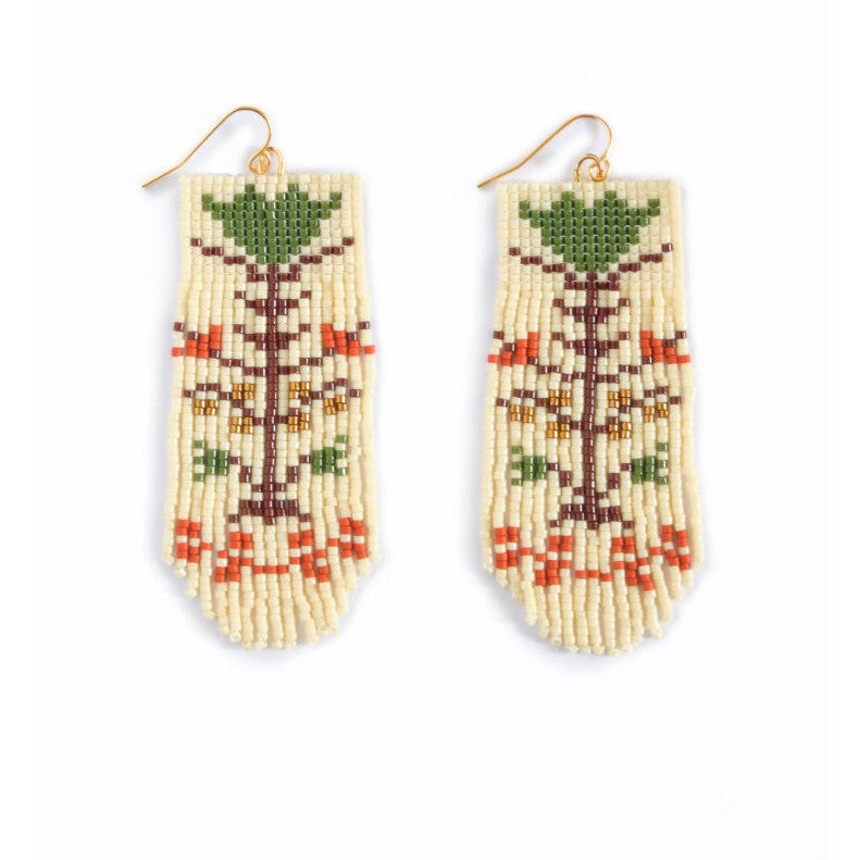 Beaded Handwoven Vintage Flower Fringe Earrings- Assorted Colors