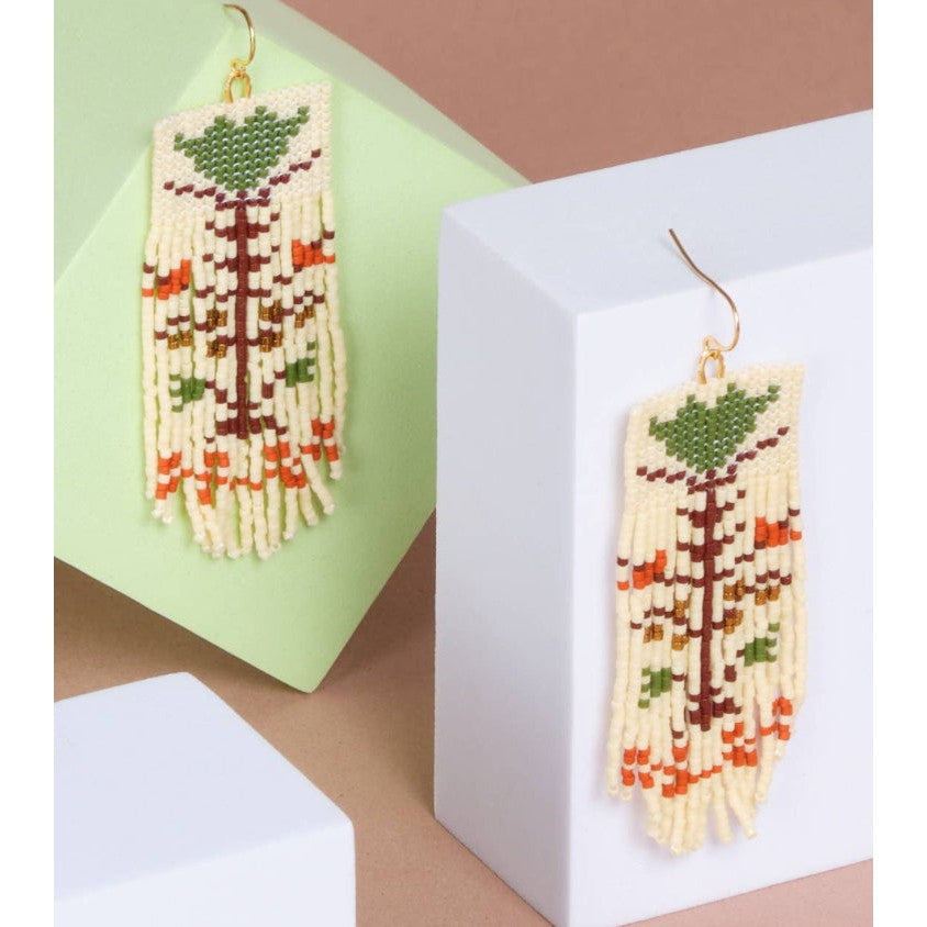 Beaded Handwoven Vintage Flower Fringe Earrings- Assorted Colors