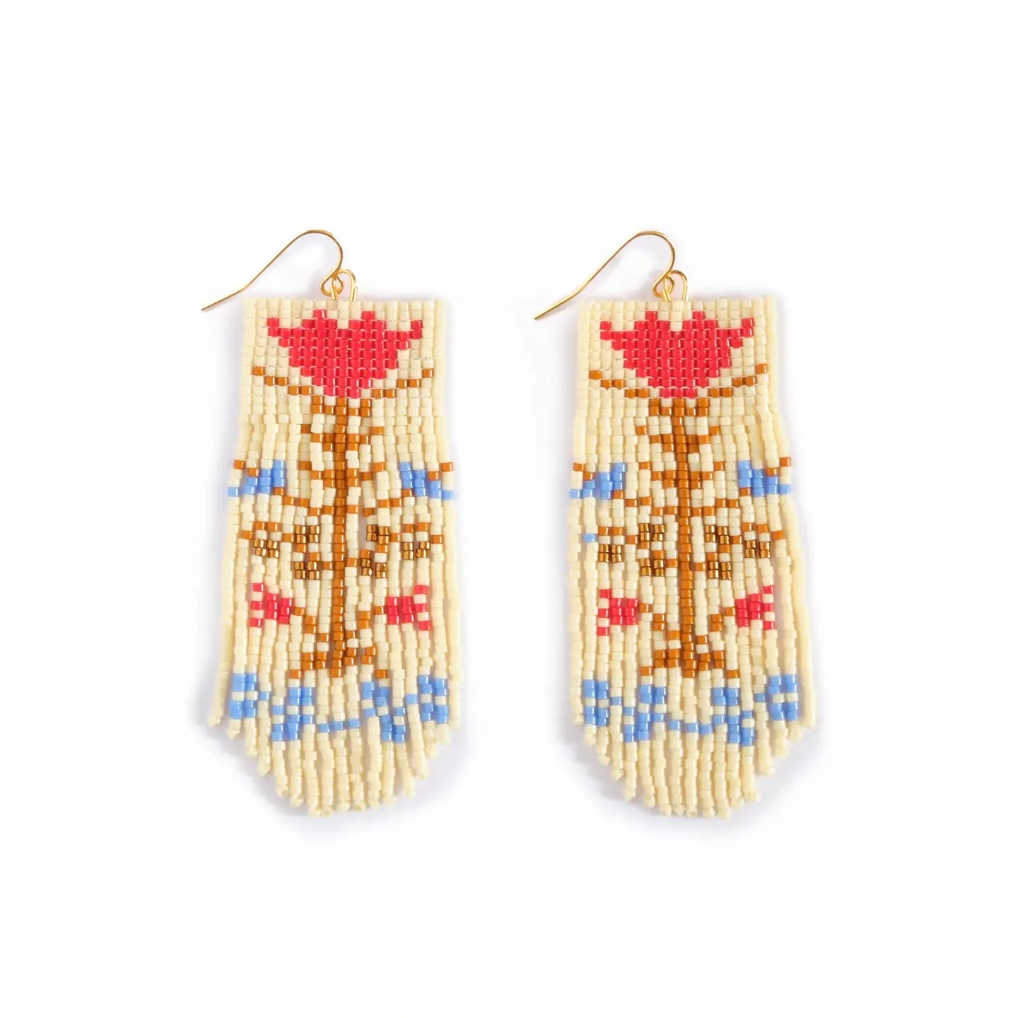Beaded Handwoven Vintage Flower Fringe Earrings- Assorted Colors
