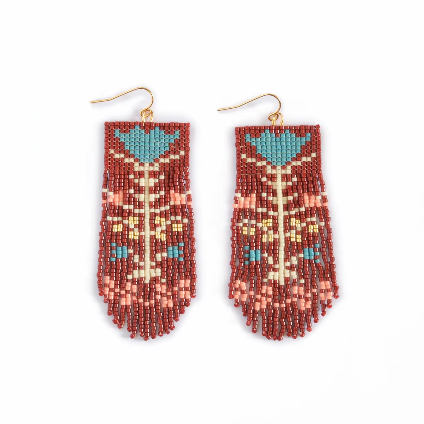 Beaded Handwoven Vintage Flower Fringe Earrings- Assorted Colors