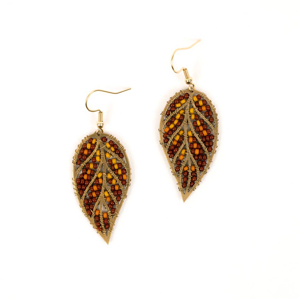 Beaded Leaves Earring- Assorted Colors- Sold Individually