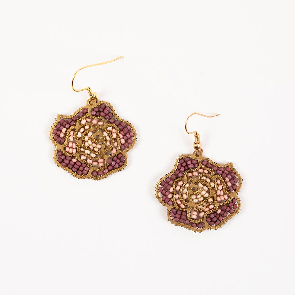 Beaded Rose Earrings- Assorted Colors- Sold Individually