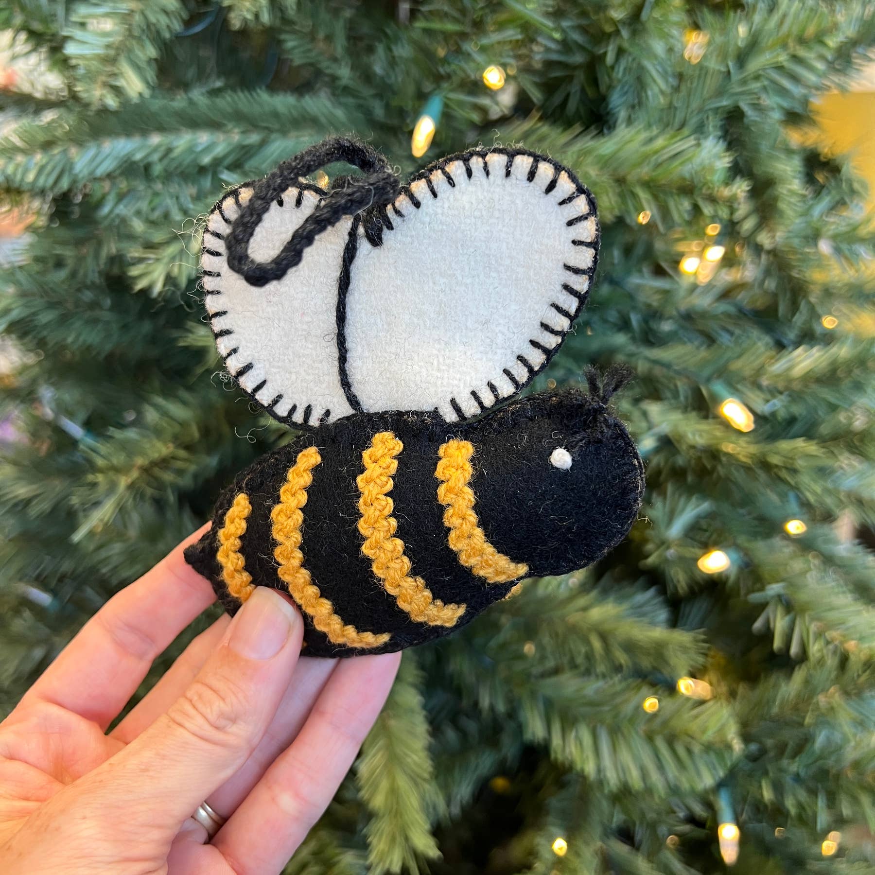 Bee Embroidered Wool Ornament