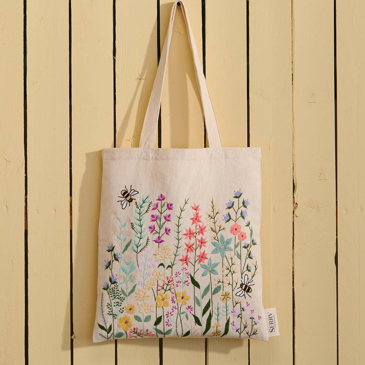 Bees & Blooms Embroidered Tote