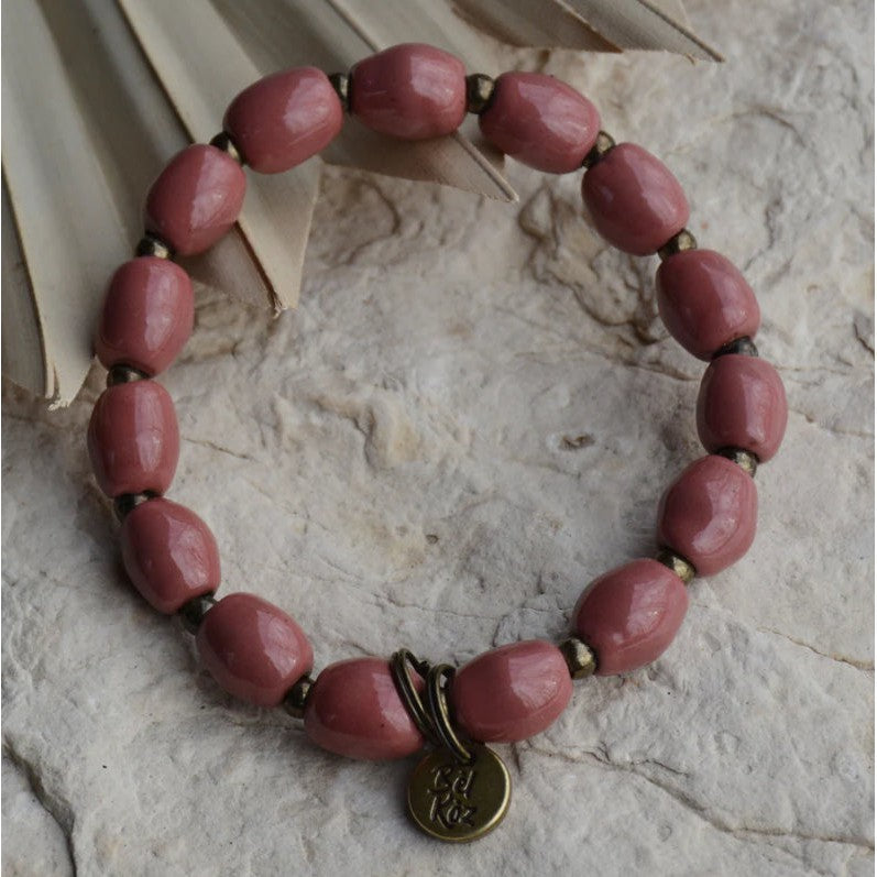 Bel Koz Oval Clay Bead Charm Bracelet- Assorted Colors