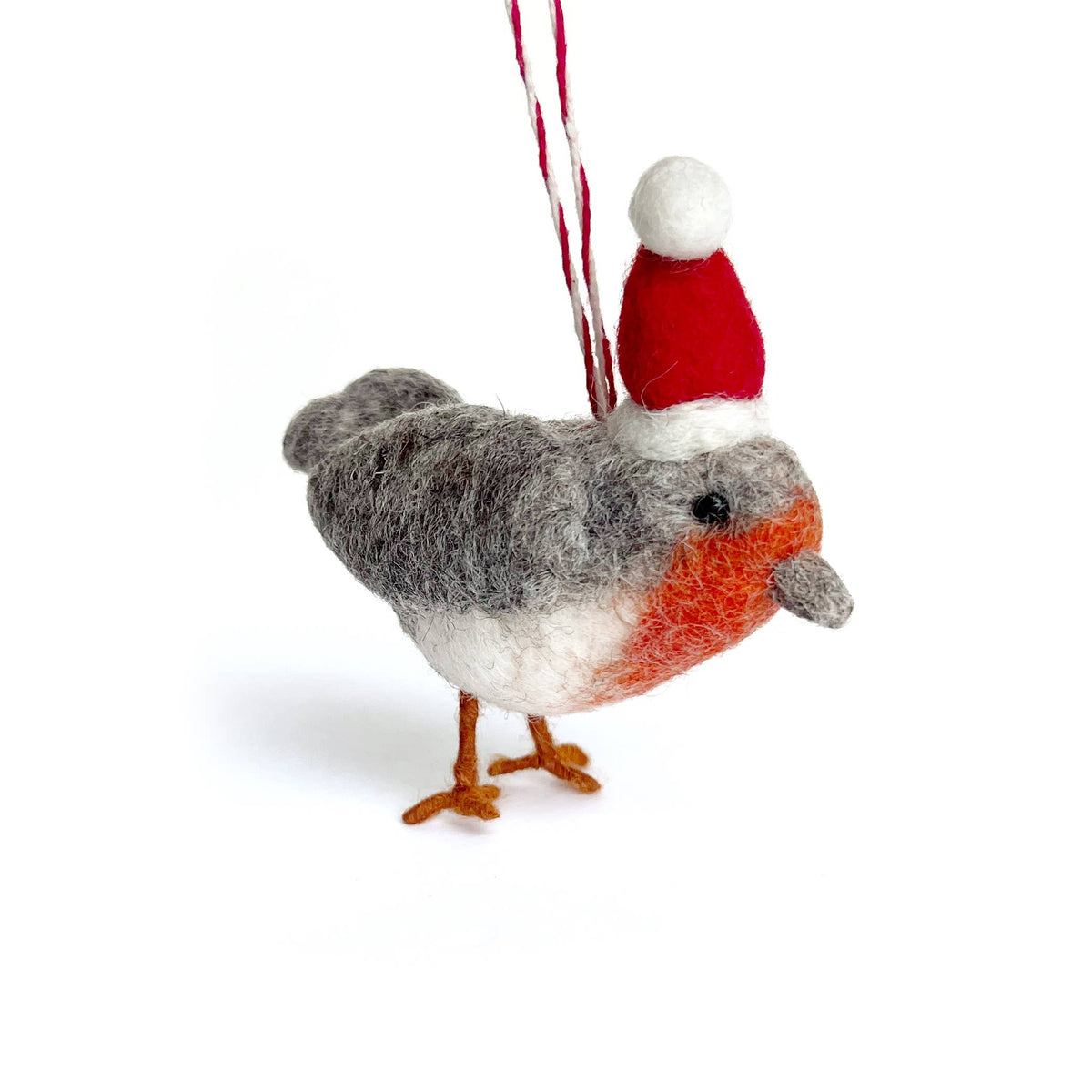 Bird in Santa Hat Tufted Wool Ornament