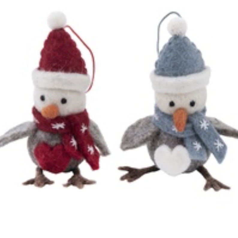 Bird with Hat & Scarf Ornament - Sold Individually