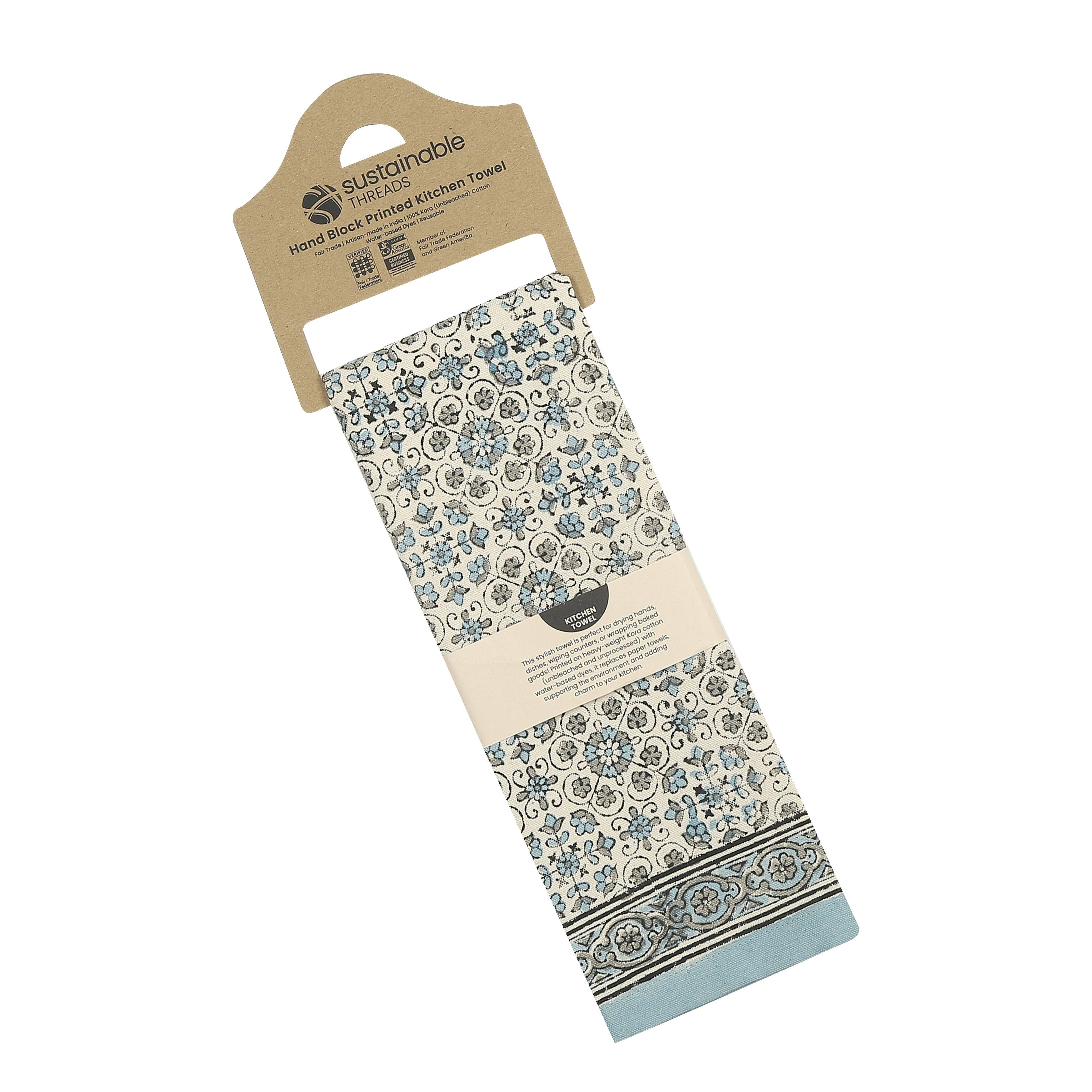 Block Printed Kitchen Towel- Lily River