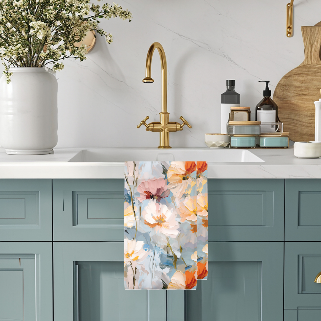 Blue Floral Recycle Microfiber Waffle Tea Towel