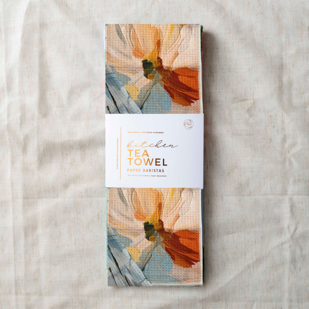 Blue Floral Recycle Microfiber Waffle Tea Towel