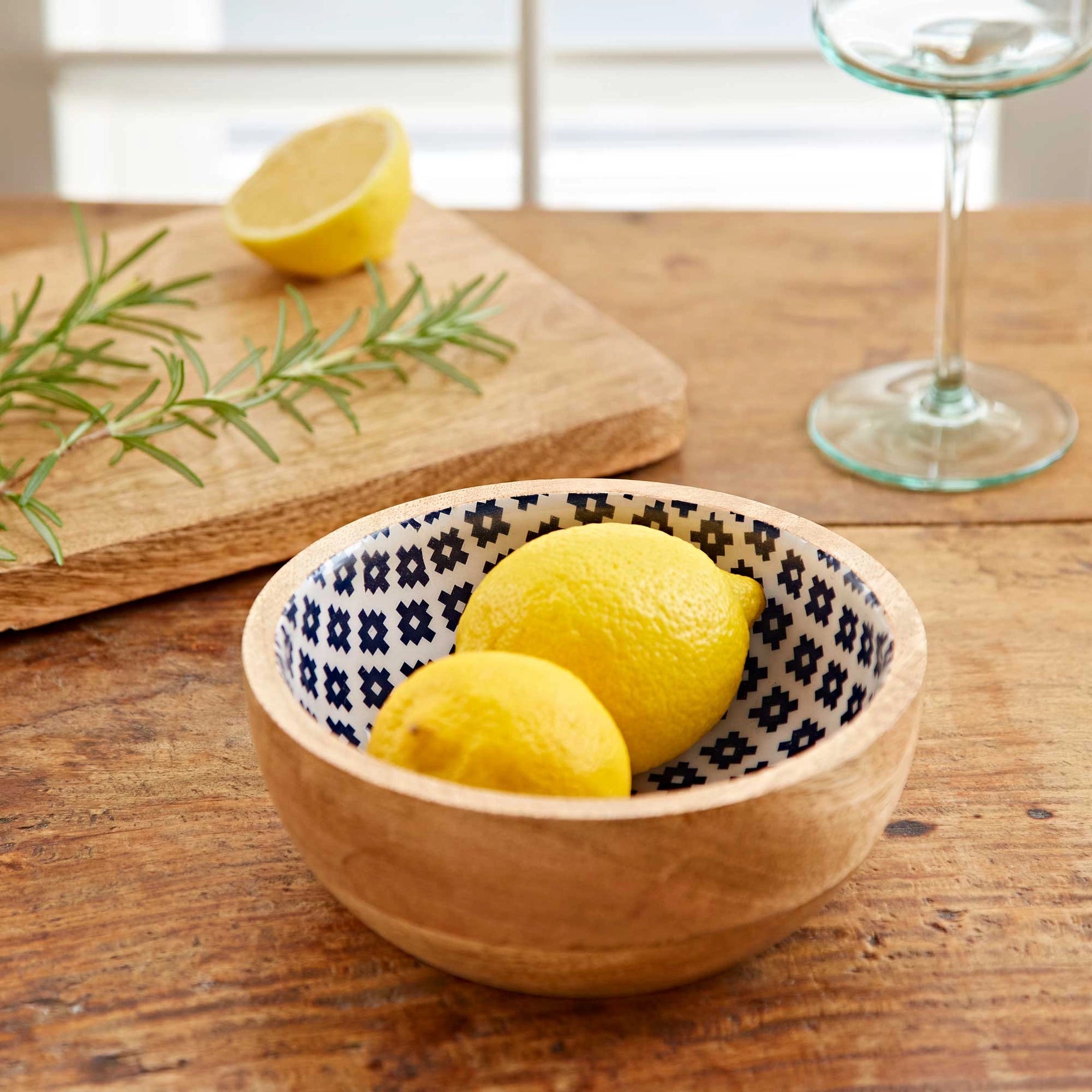 Blue Patterned Mango Wood Bowl