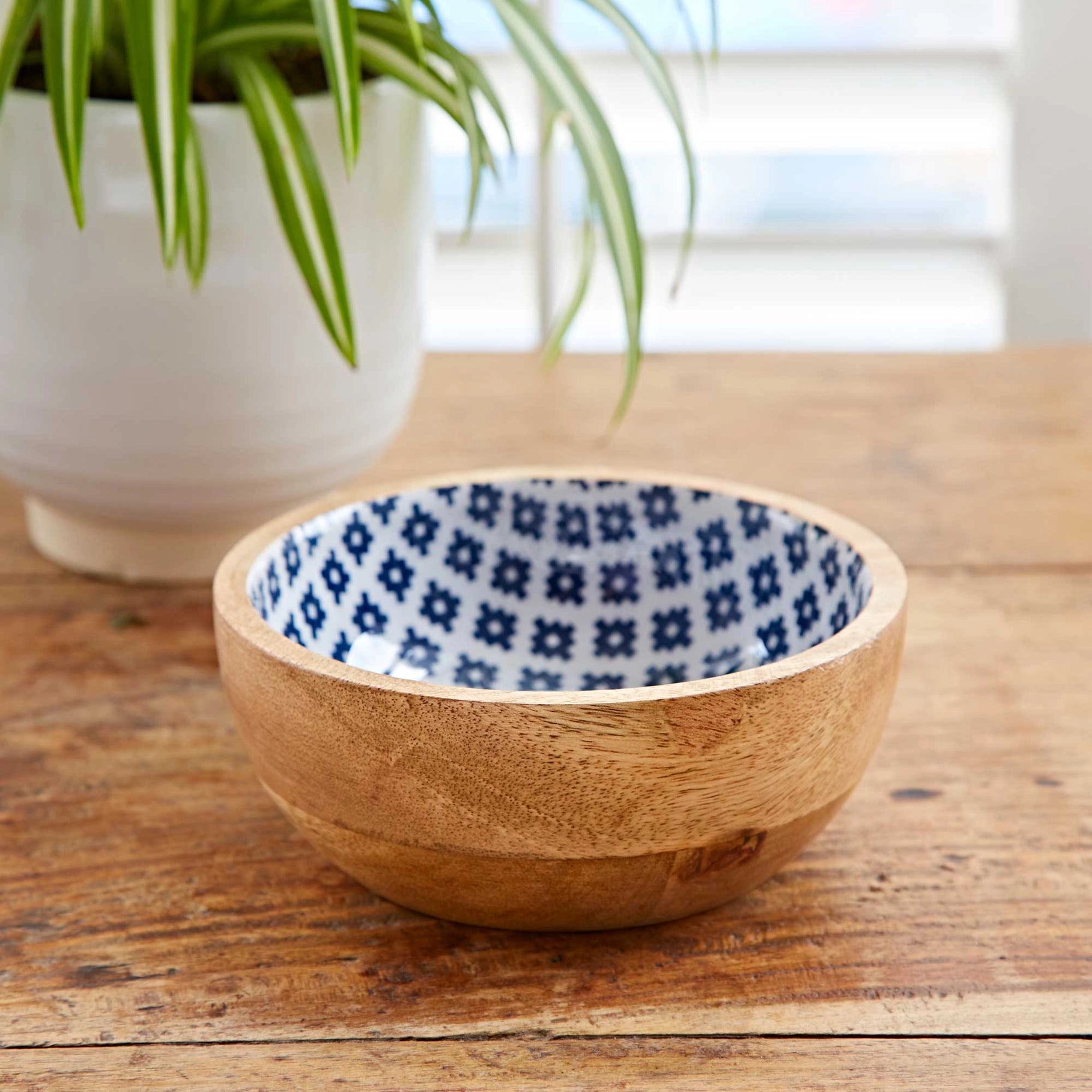 Blue Patterned Mango Wood Bowl