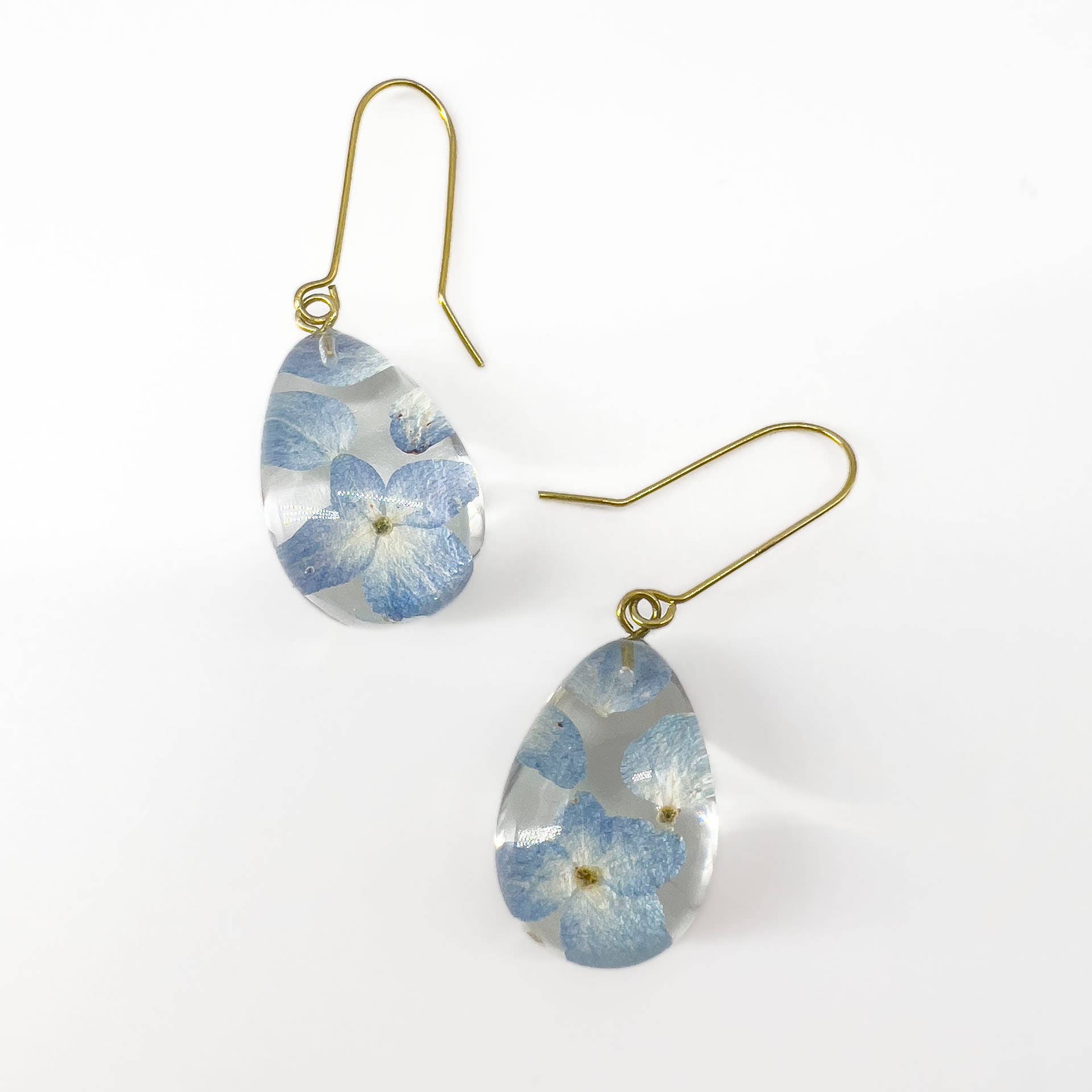 Botanical-Resin Dew Drop Hydrangea Hook Earrings