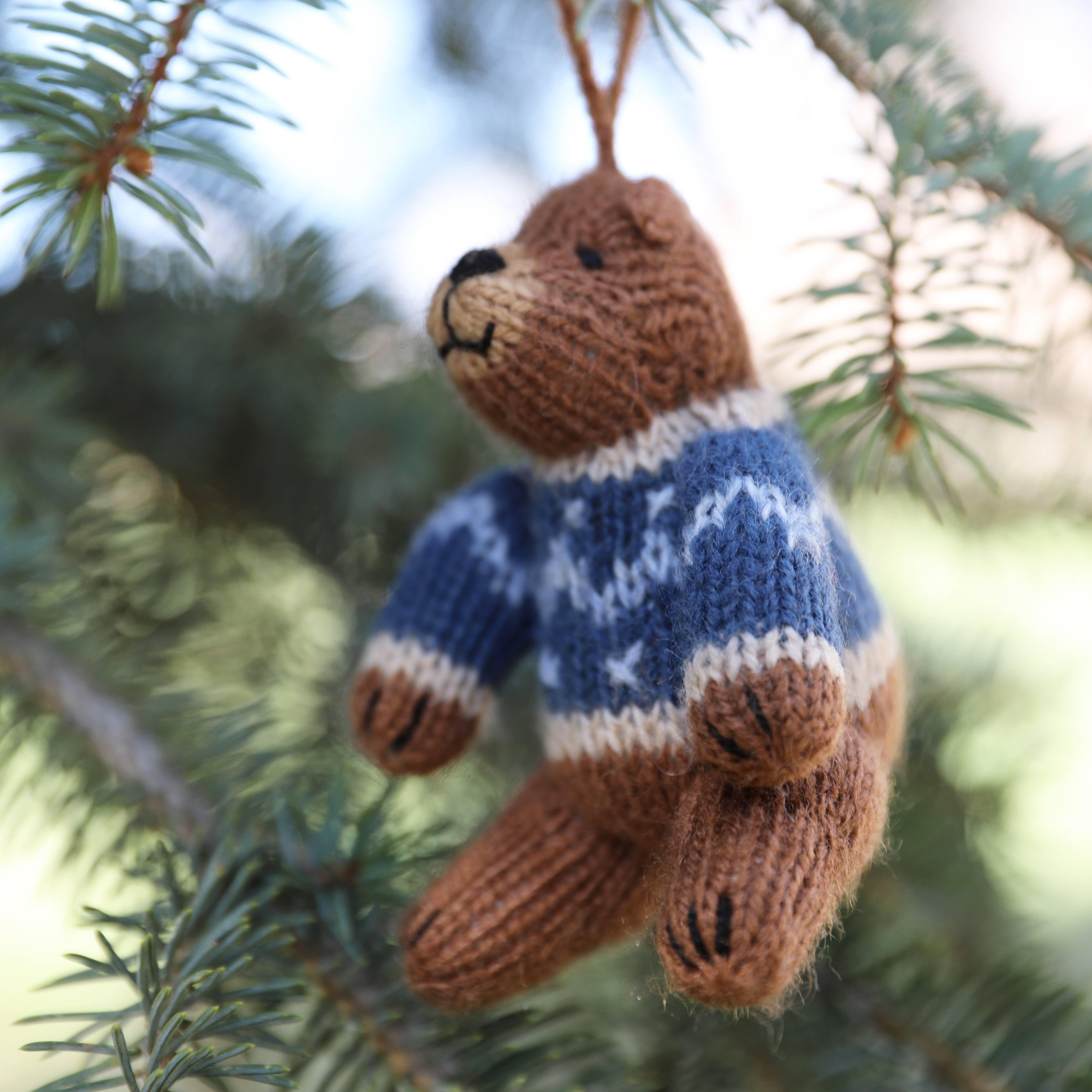 Brown Bear in Sweaters Ornament- Sold Individually