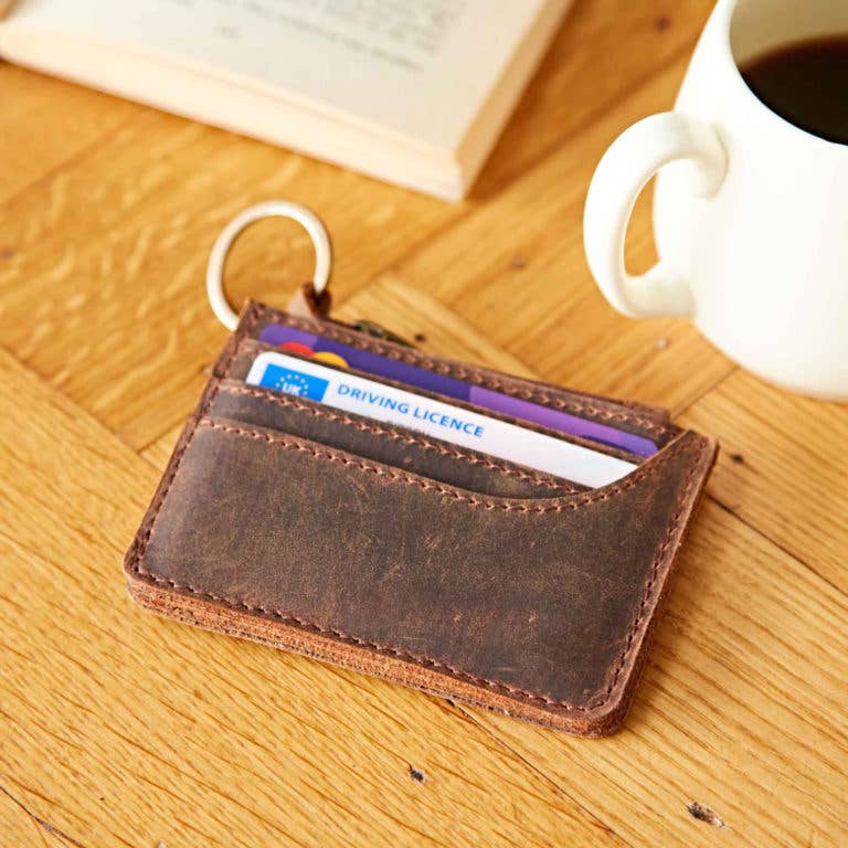 Brown Buffalo Leather Slim Zipped Card Holder