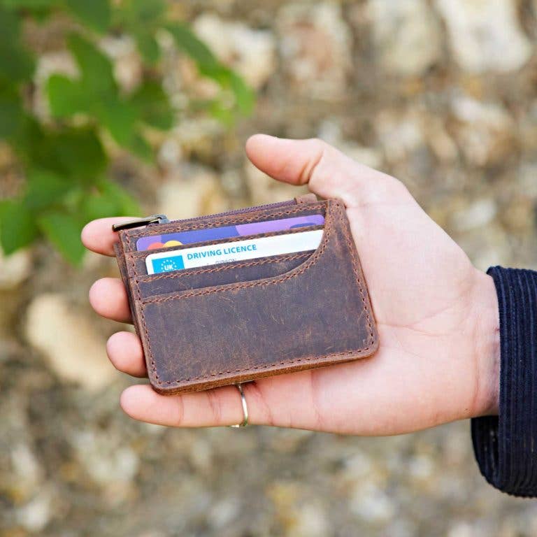 Brown Buffalo Leather Slim Zipped Card Holder