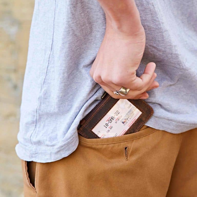 Brown Buffalo Leather Slim Zipped Card Holder