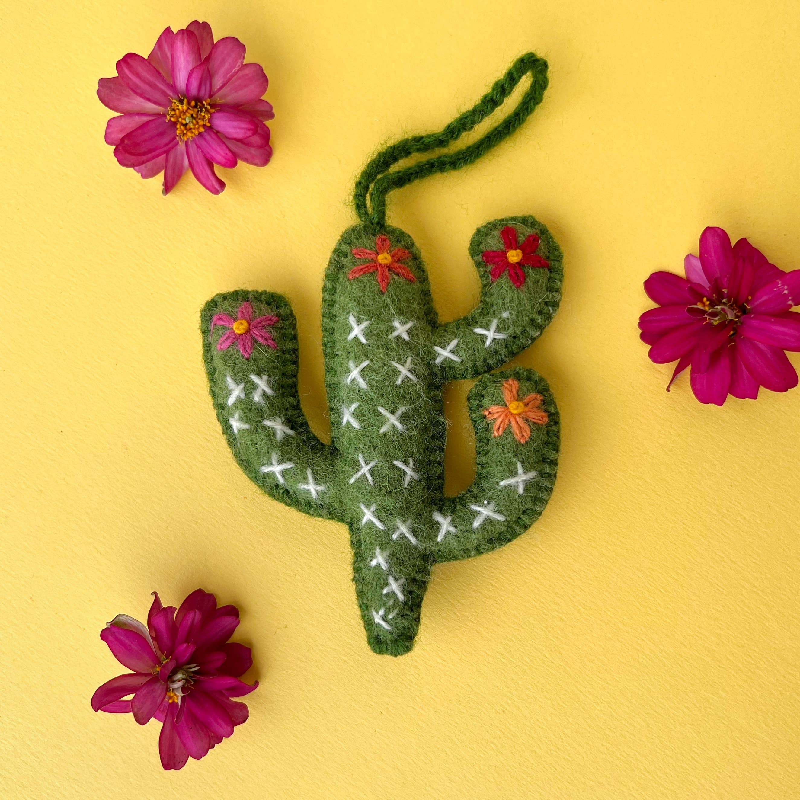Cactus Embroidered Wool Ornament