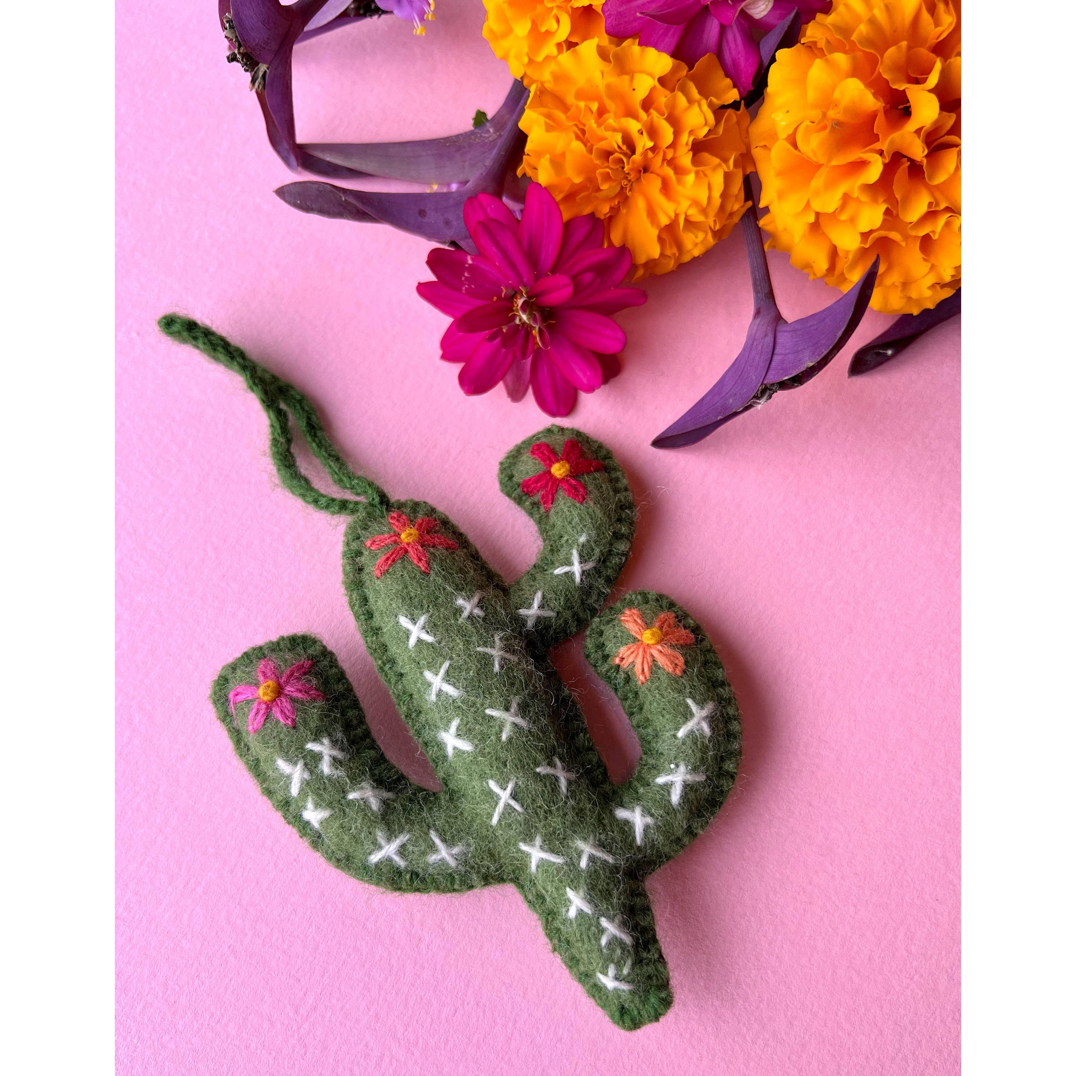Cactus Embroidered Wool Ornament