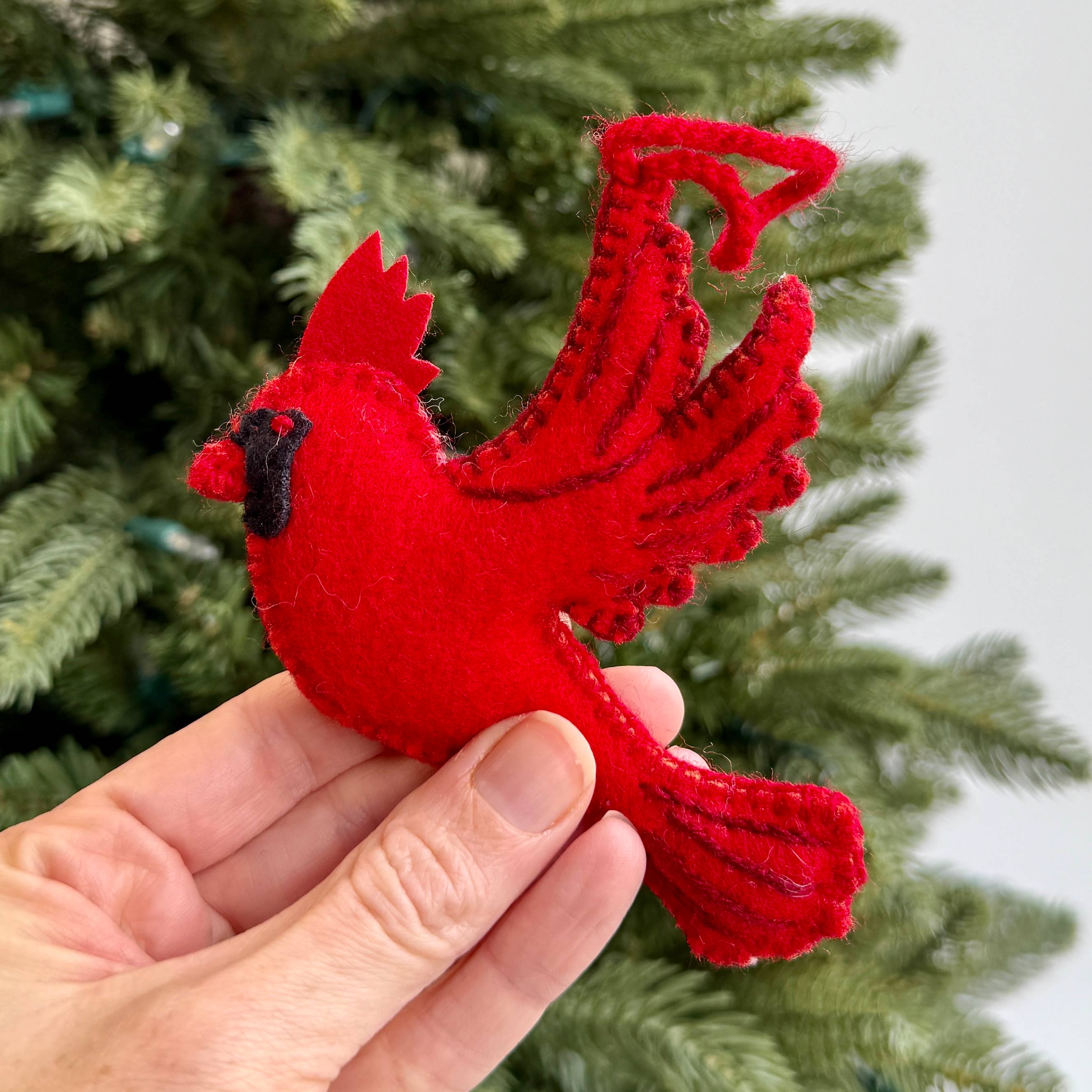 Cardinal Embroidered Wool Christmas Ornament