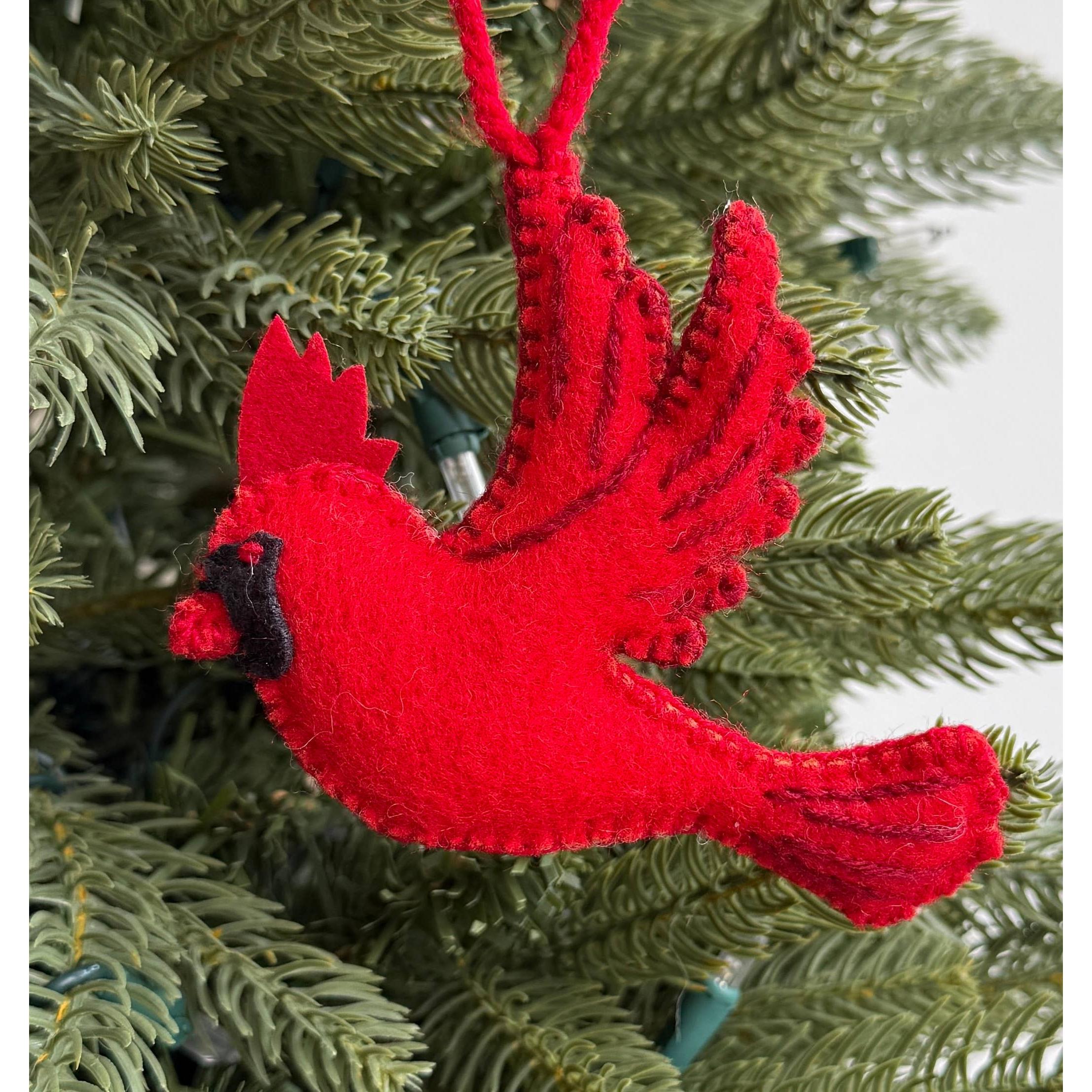 Cardinal Embroidered Wool Christmas Ornament