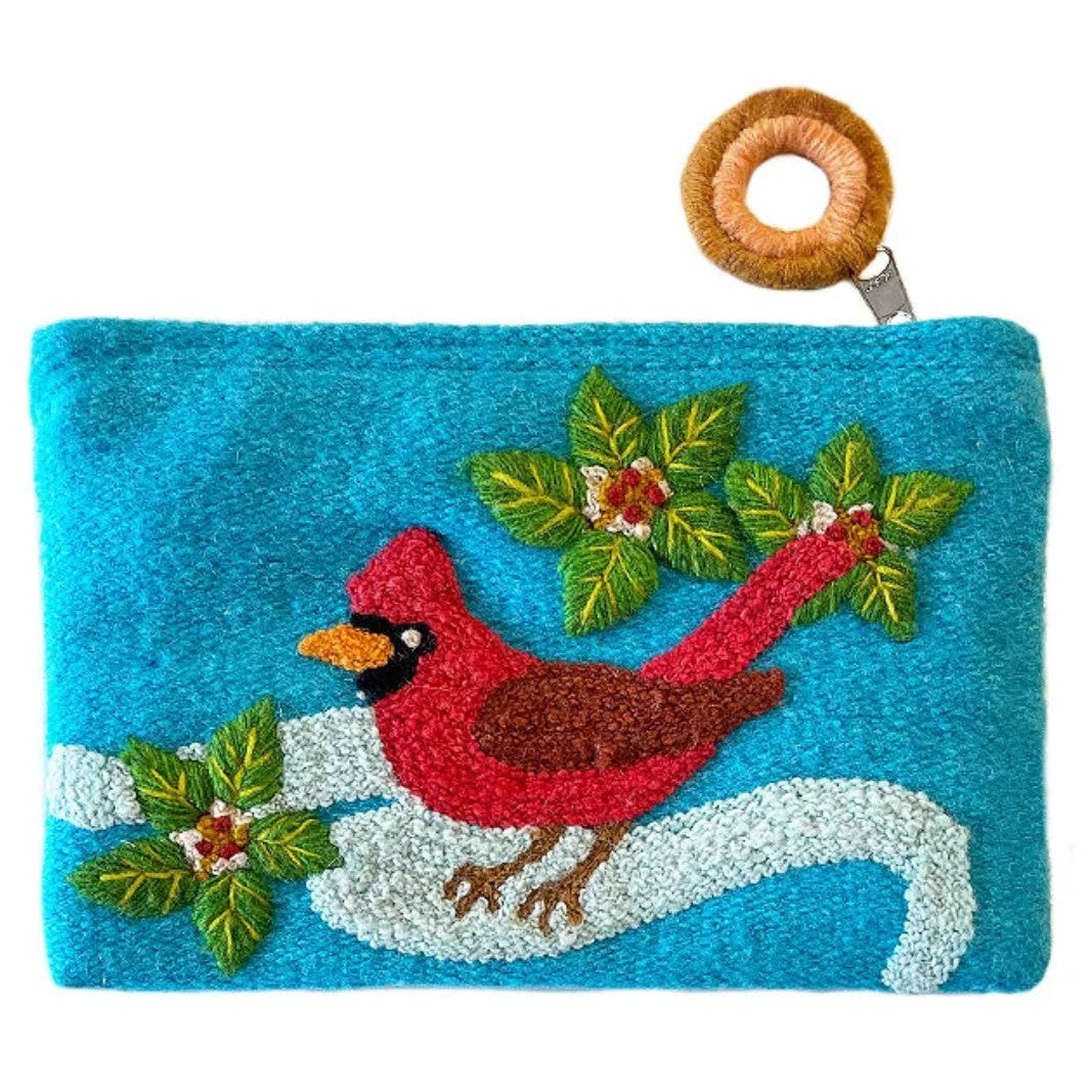 Cardinal With Berries Wool Pouch