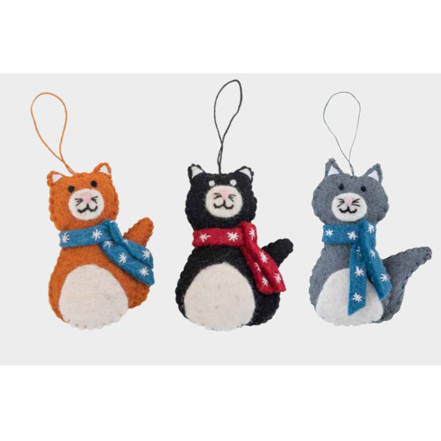 Cat with Scarf Ornament- Assorted Colors- Sold Individually