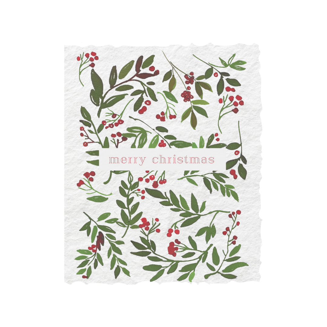 Christmas Greeting Card Box Set of 5 | Merry Christmas Berries