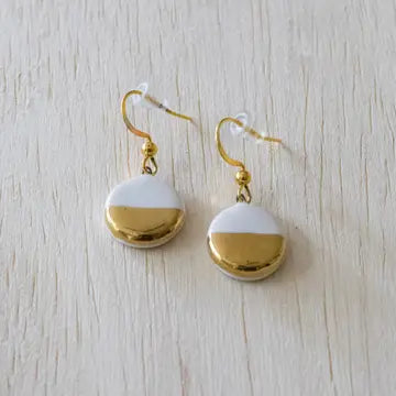 Circle White and Gold Dangle Hook Earrings- Assorted Sizes- Sold Individually