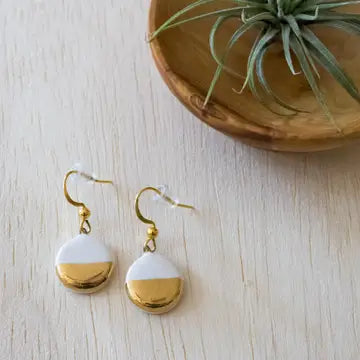 Circle White and Gold Dangle Hook Earrings- Assorted Sizes- Sold Individually