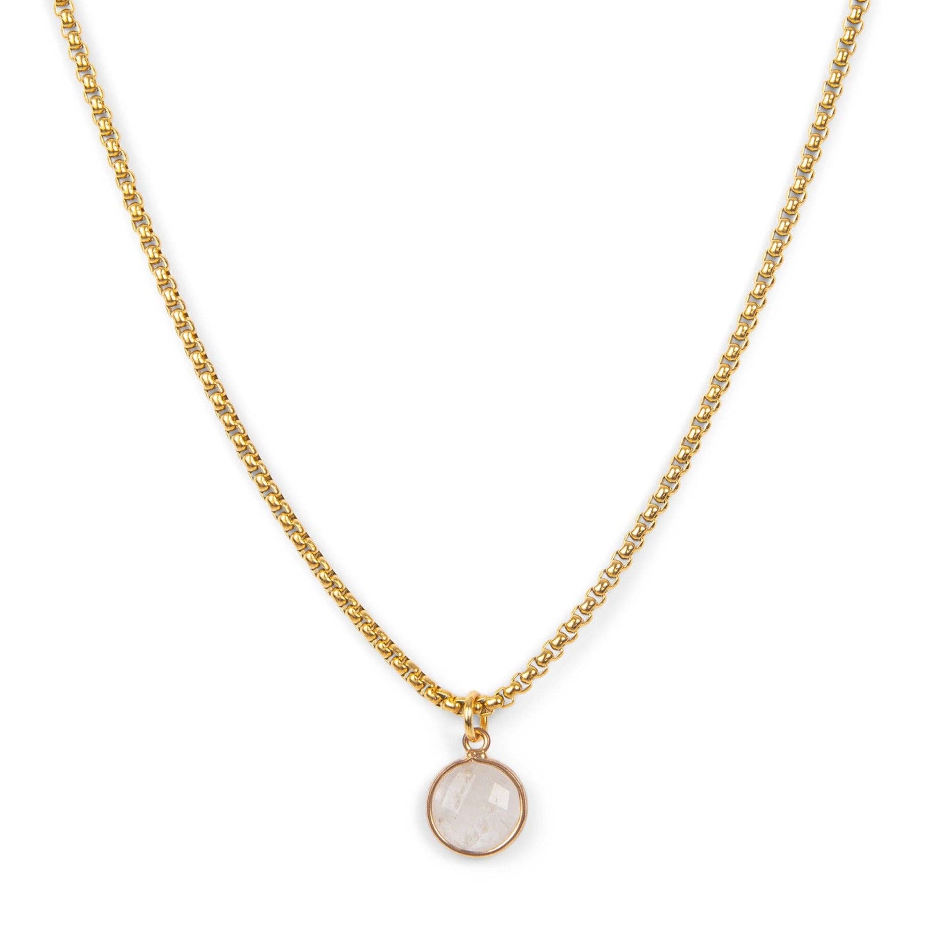 Classic Gold Stone Pendant Necklace - Rose Quartz