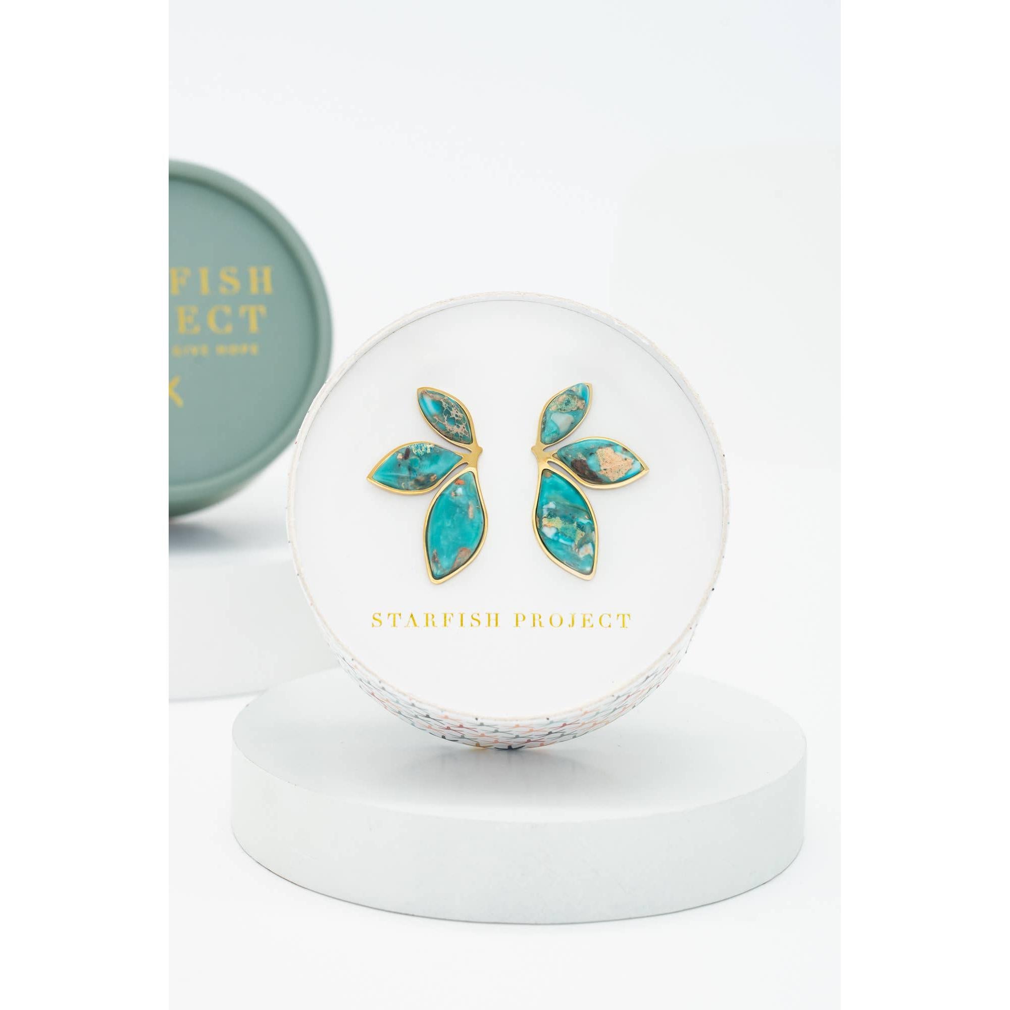 Coastal Leaf Emperor Stone Earrings