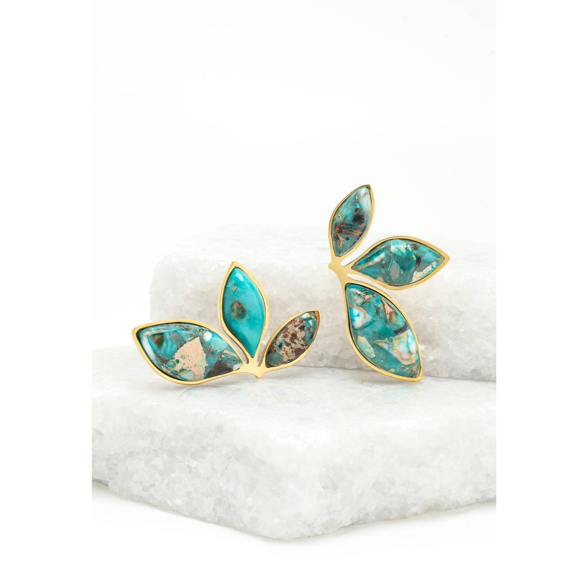 Coastal Leaf Emperor Stone Earrings