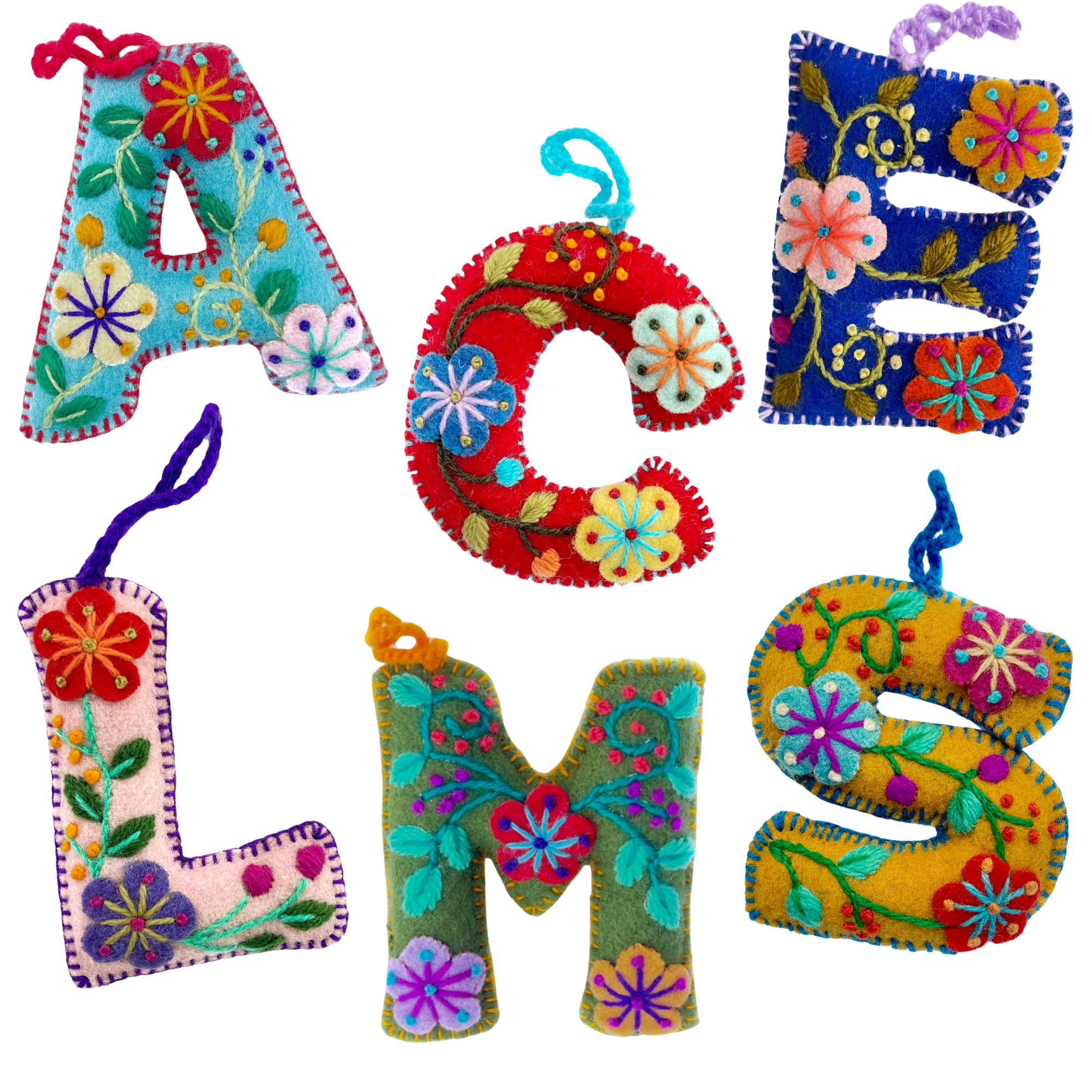 Colorful Letter Ornament Bundle ACELMS, 6 Pack