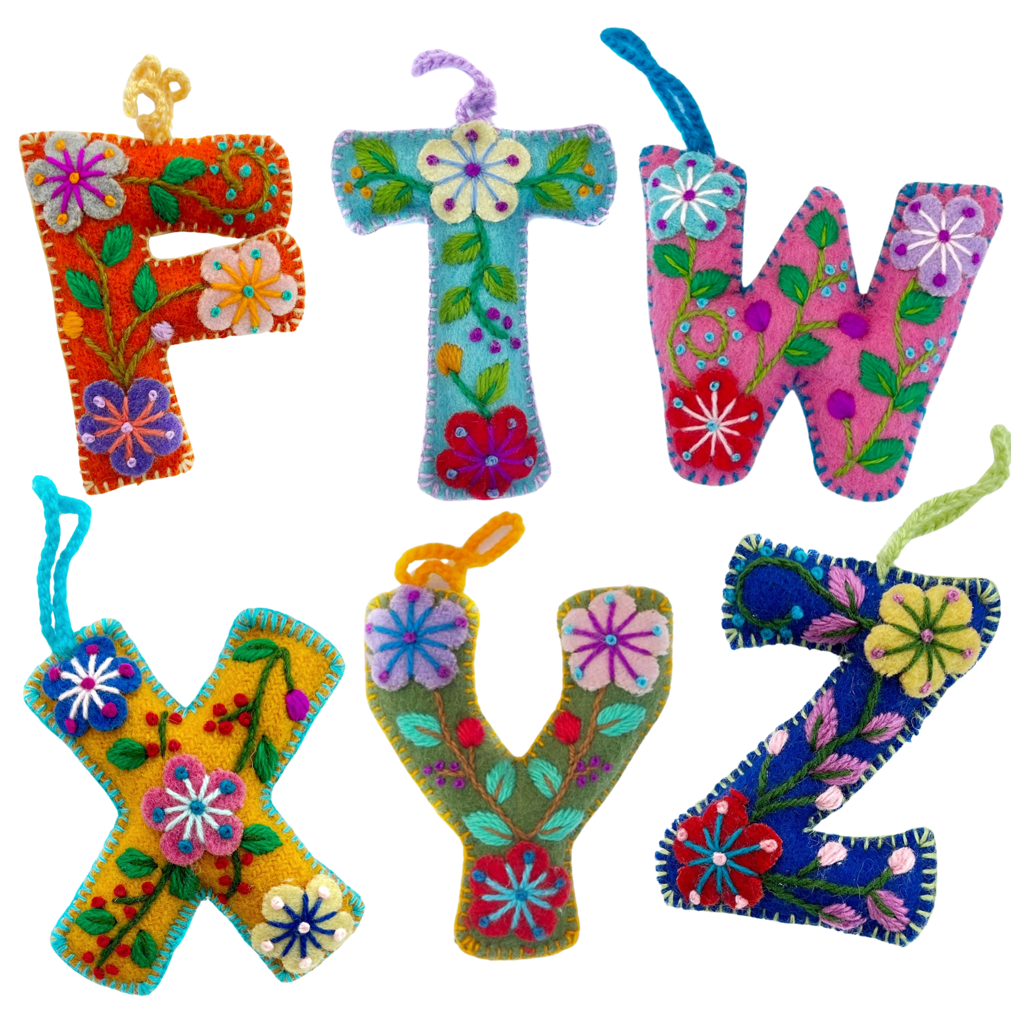 Colorful Letter Ornament Bundle FTWXYZ, 6 Pack