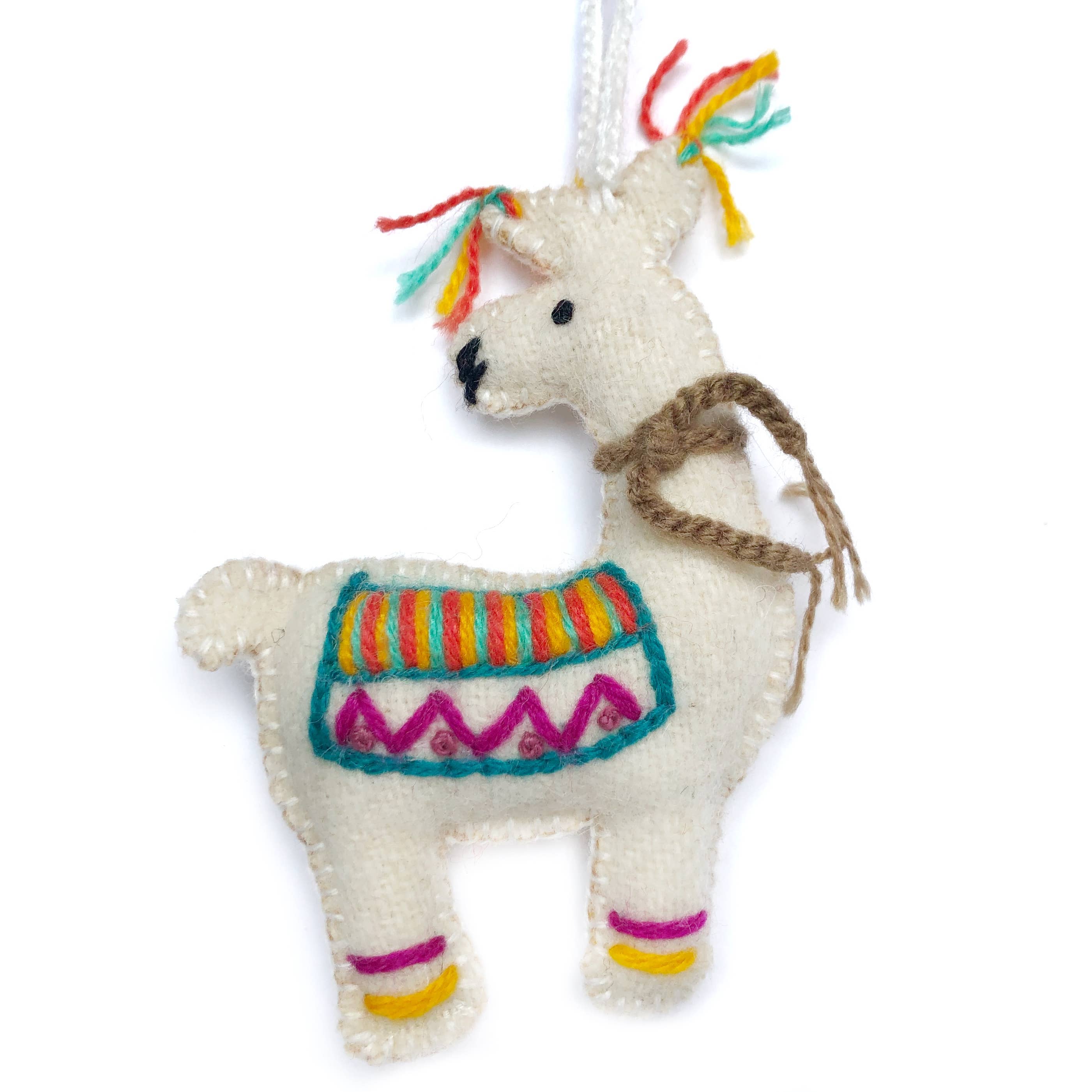 Colorful Llama Embroidered Wool Ornament