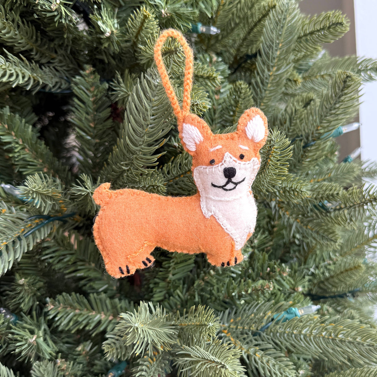 Corgi Embroidered Wool Ornament