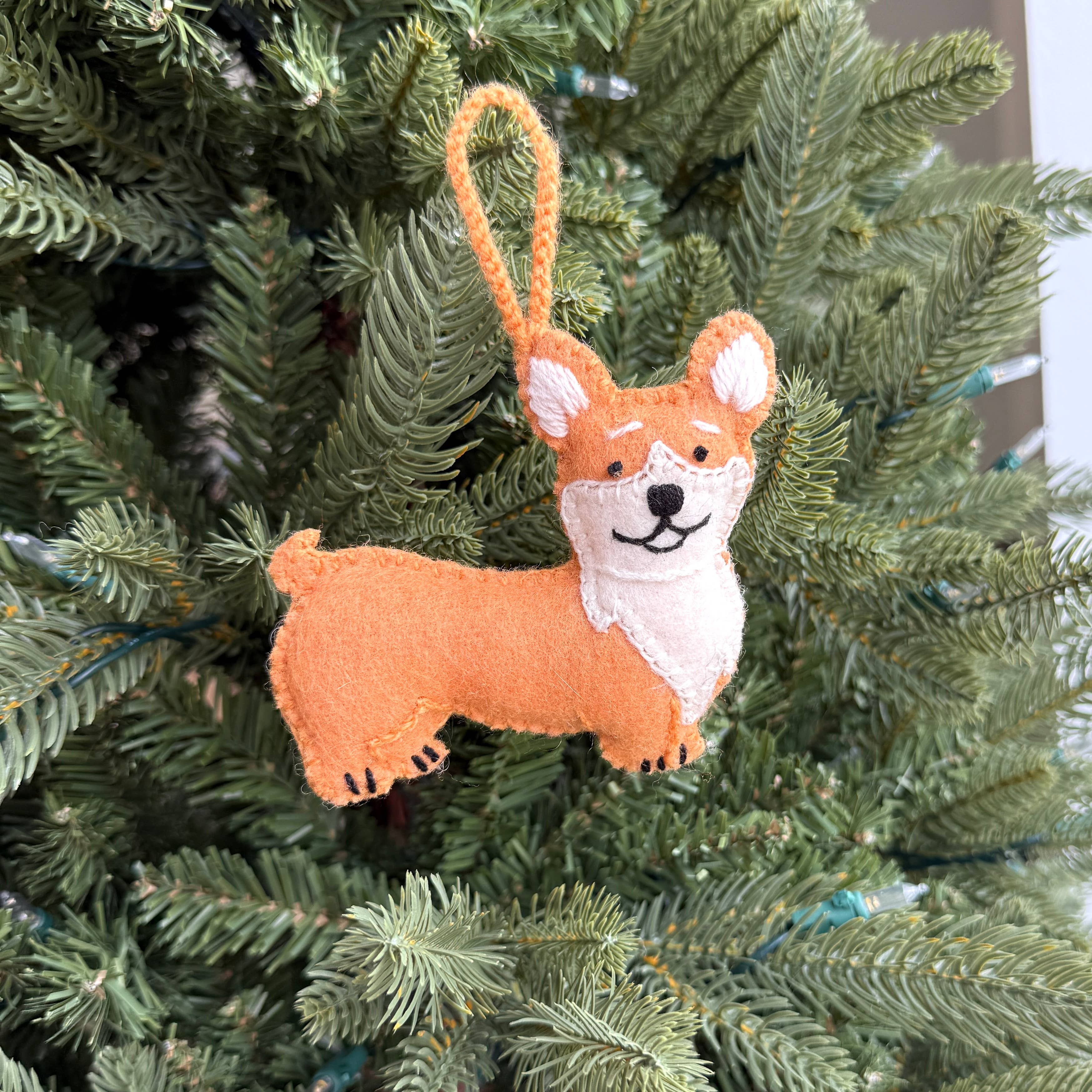 Corgi Embroidered Wool Ornament 