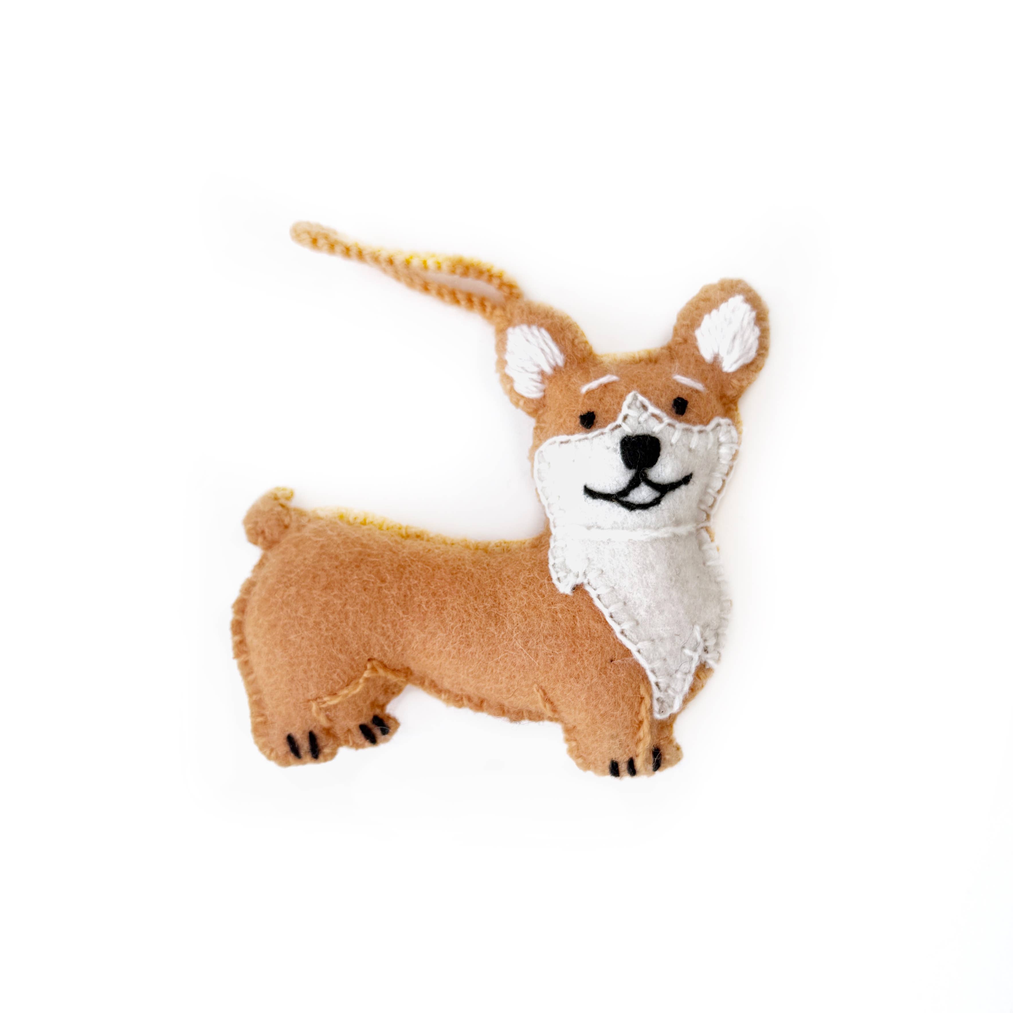 Corgi Embroidered Wool Ornament 