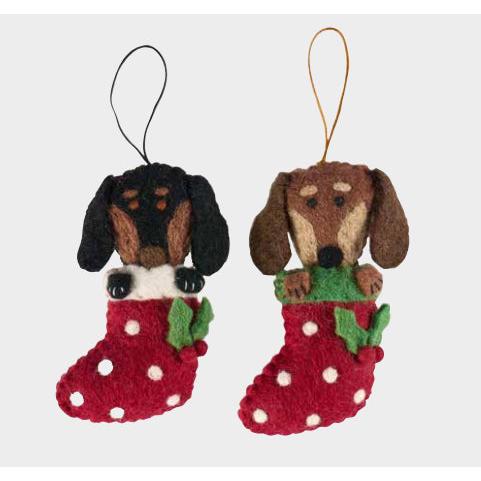 Dachshund in Stocking Ornament- Assorted Colors- Sold Individually