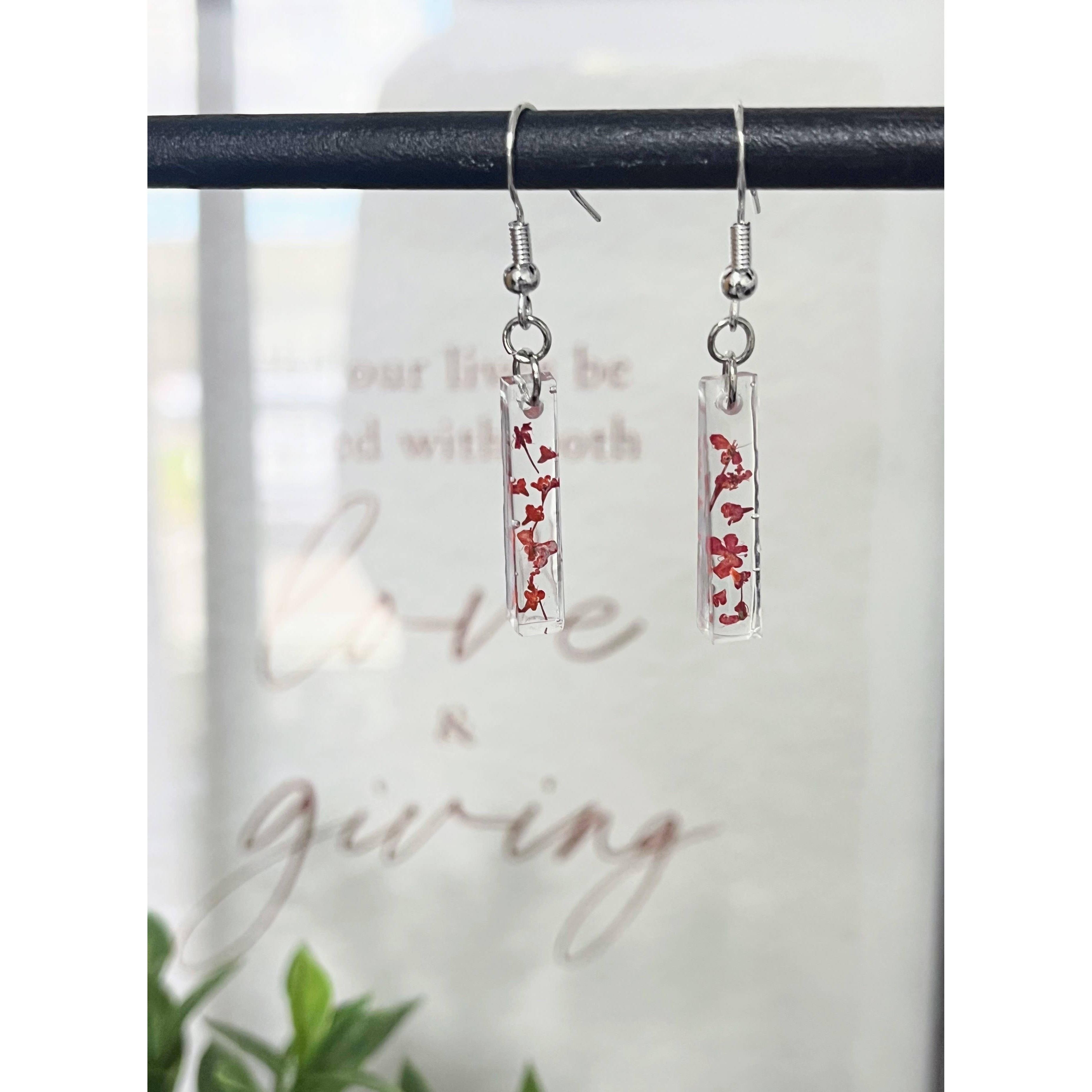 Dainty Red Flower Dangle Earrings