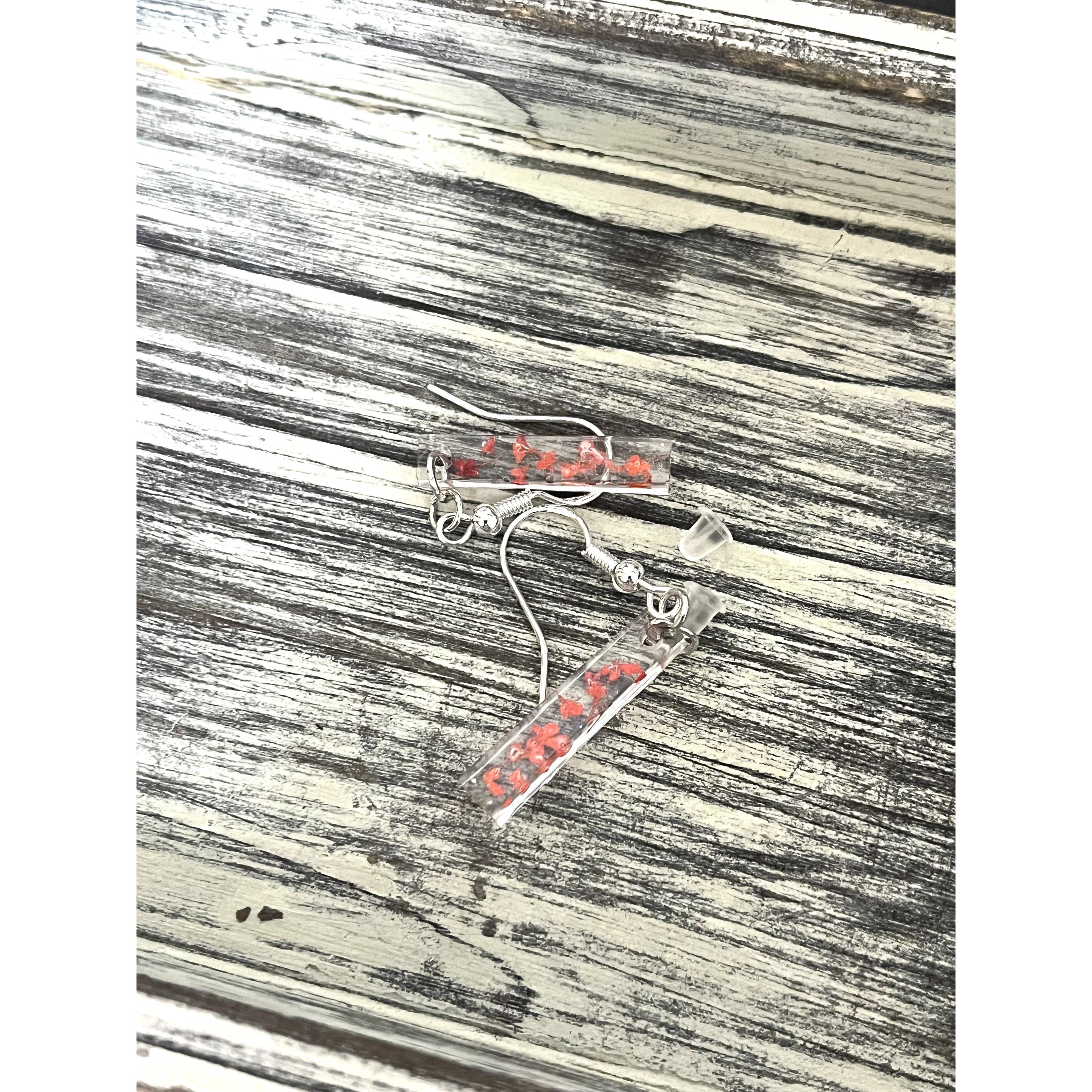 Dainty Red Flower Dangle Earrings