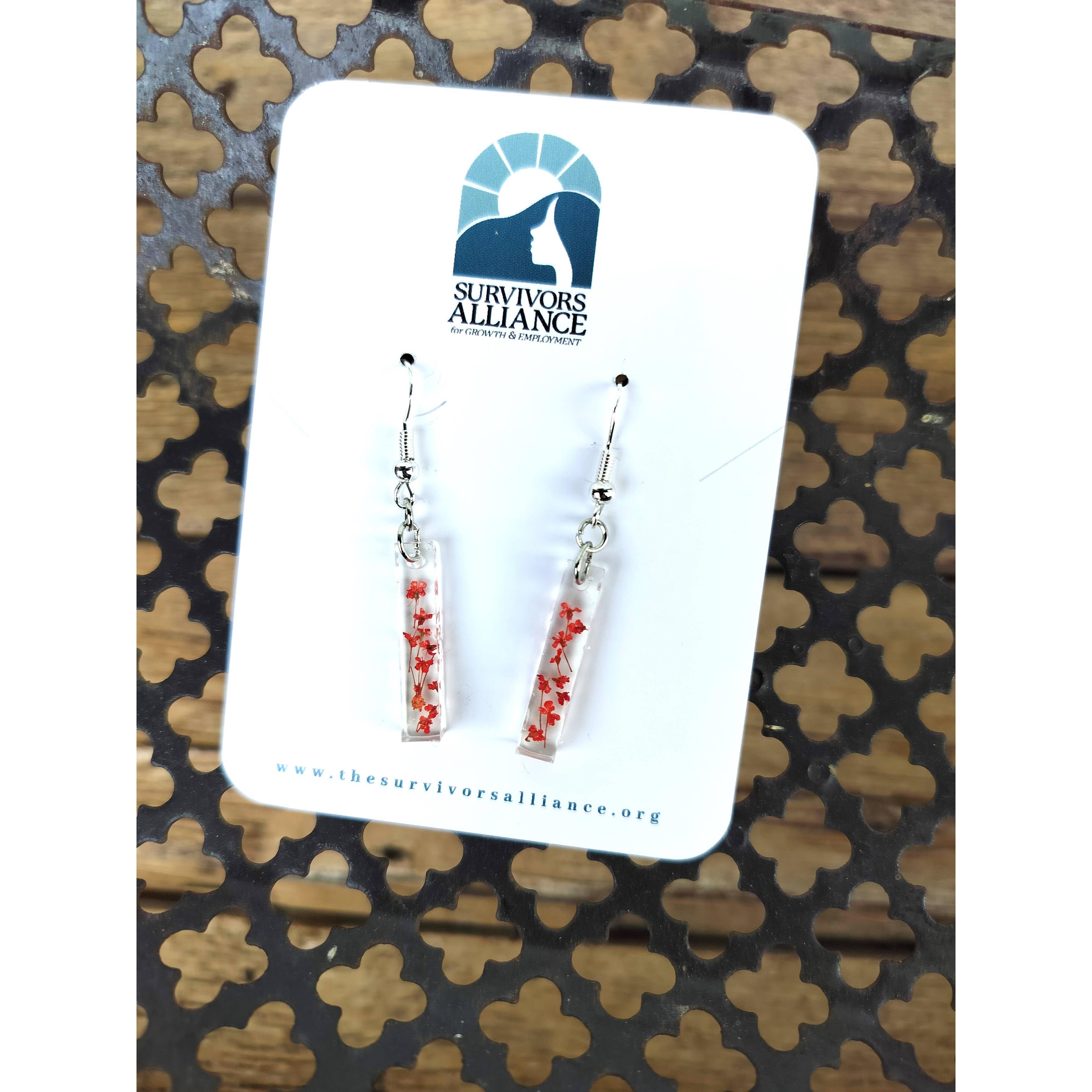 Dainty Red Flower Dangle Earrings