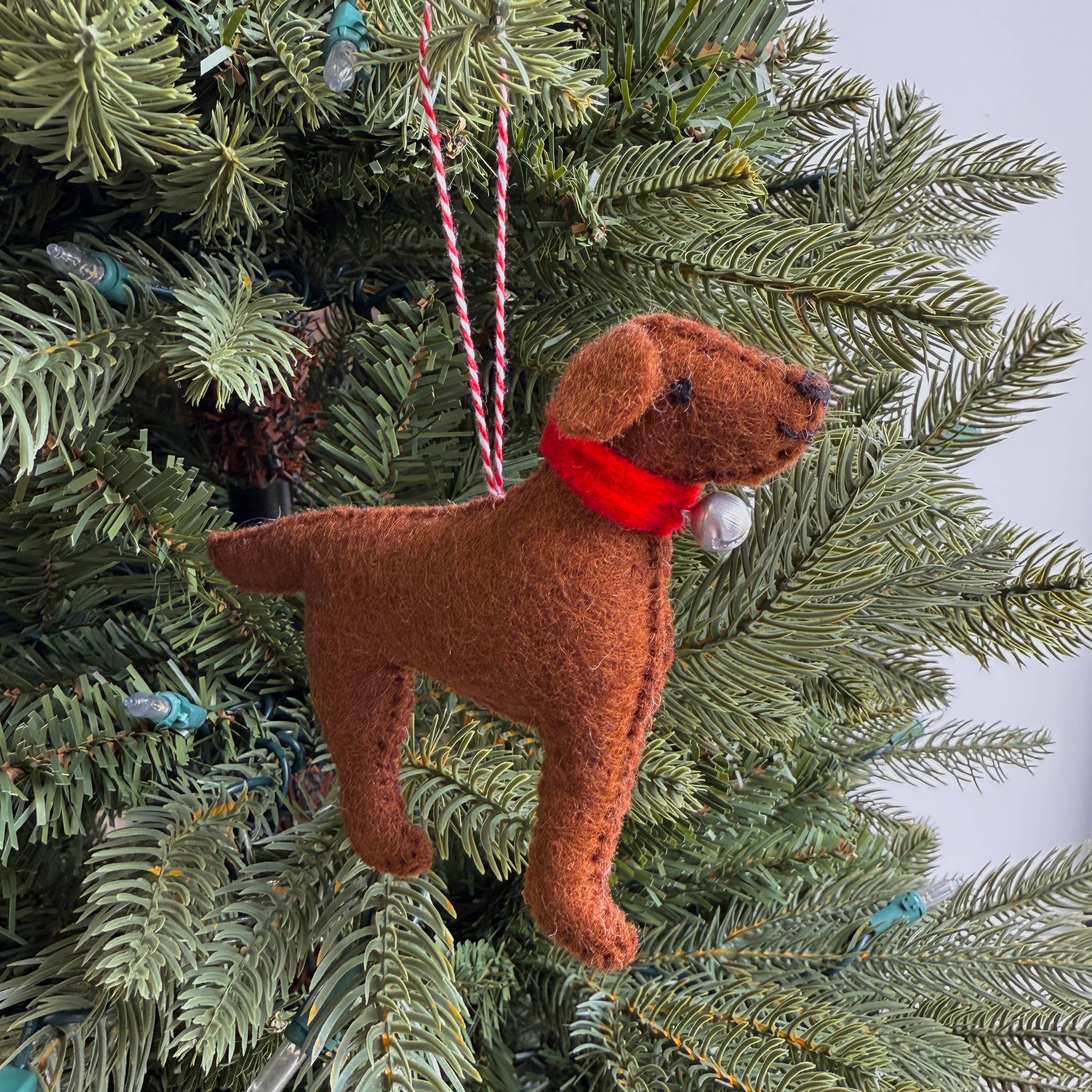 Dog with Bell Felt Wool Ornament