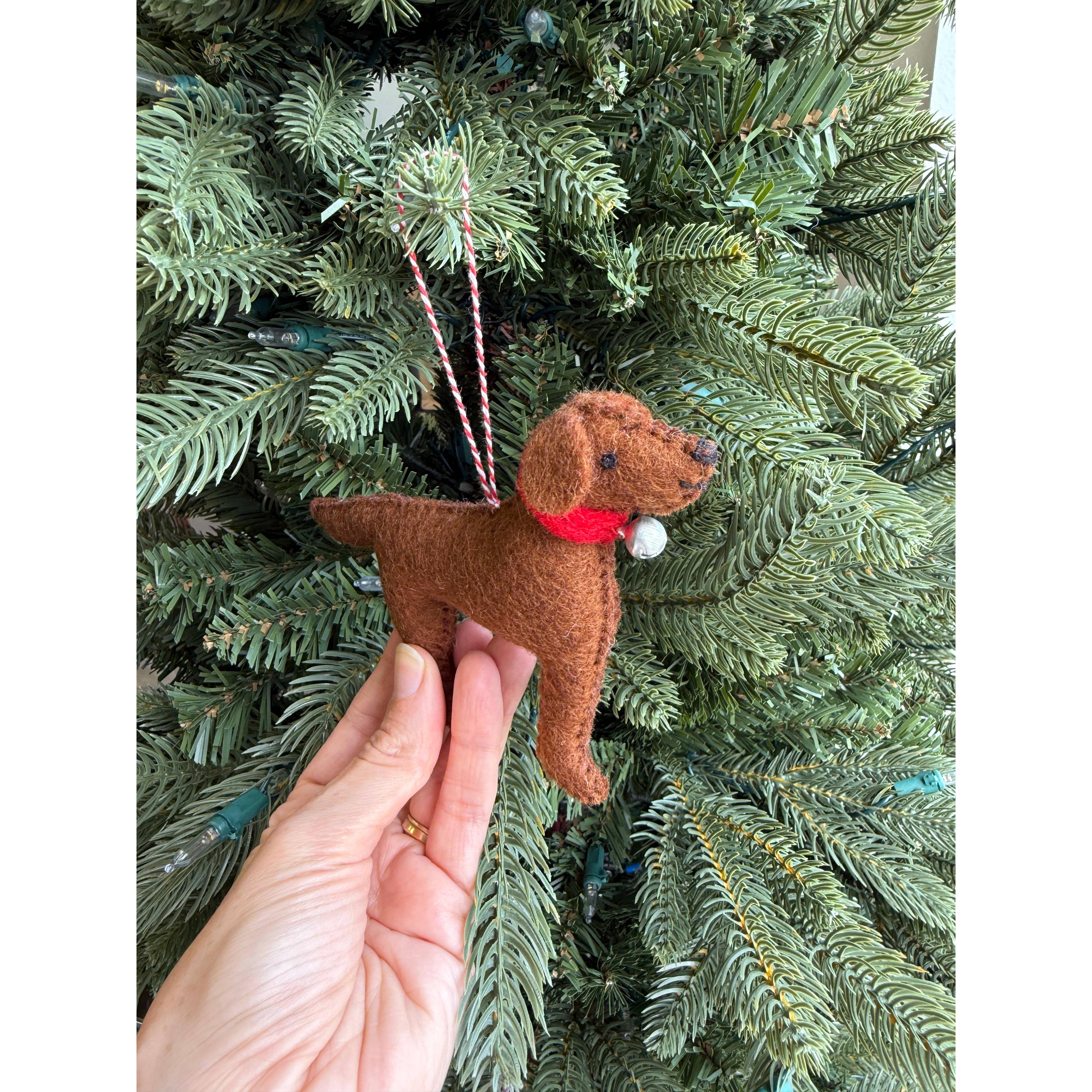 Dog with Bell Felt Wool Ornament