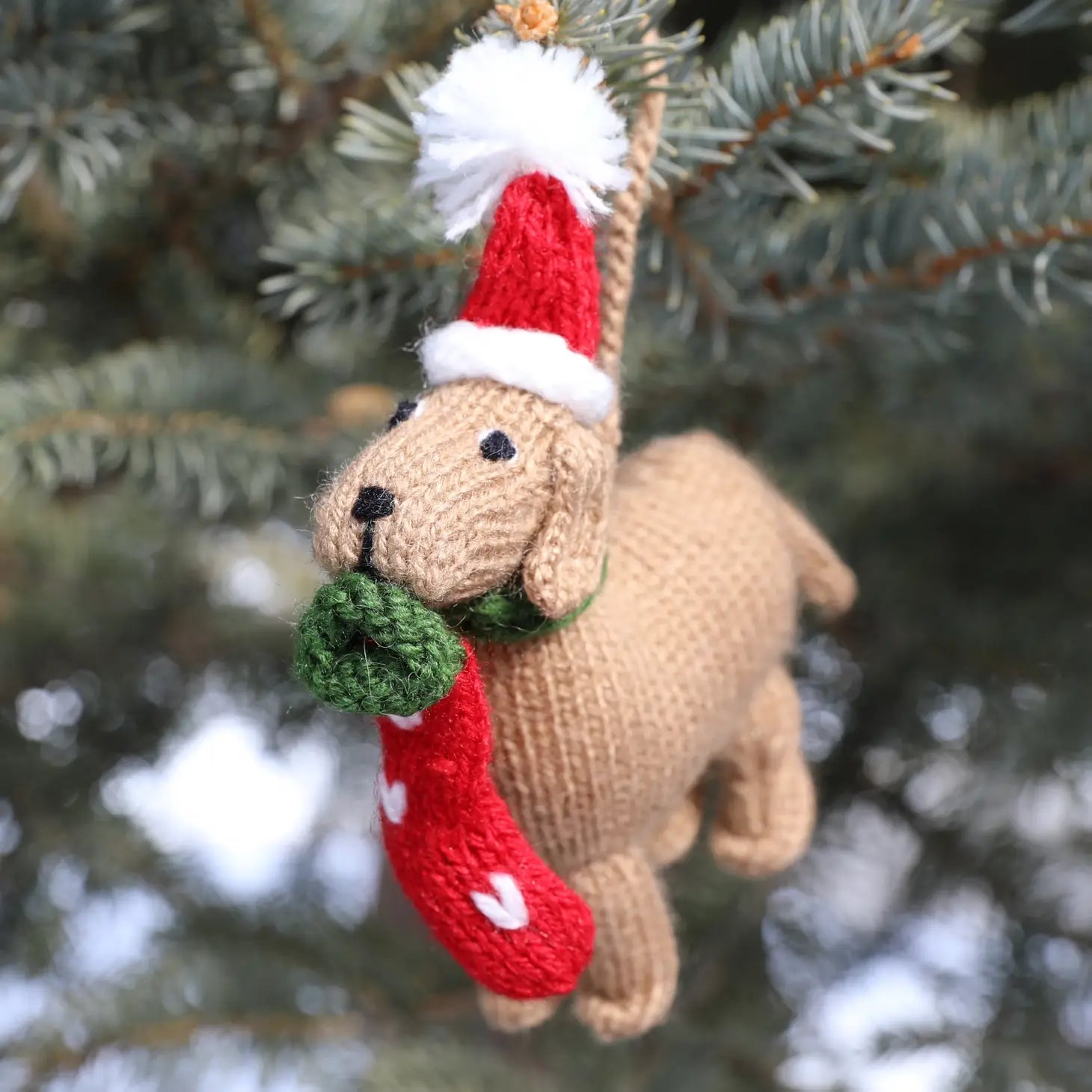 Dog with Stocking Ornament- Sold Individually