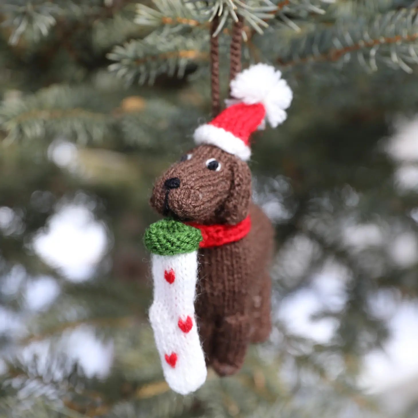 Dog with Stocking Ornament- Sold Individually