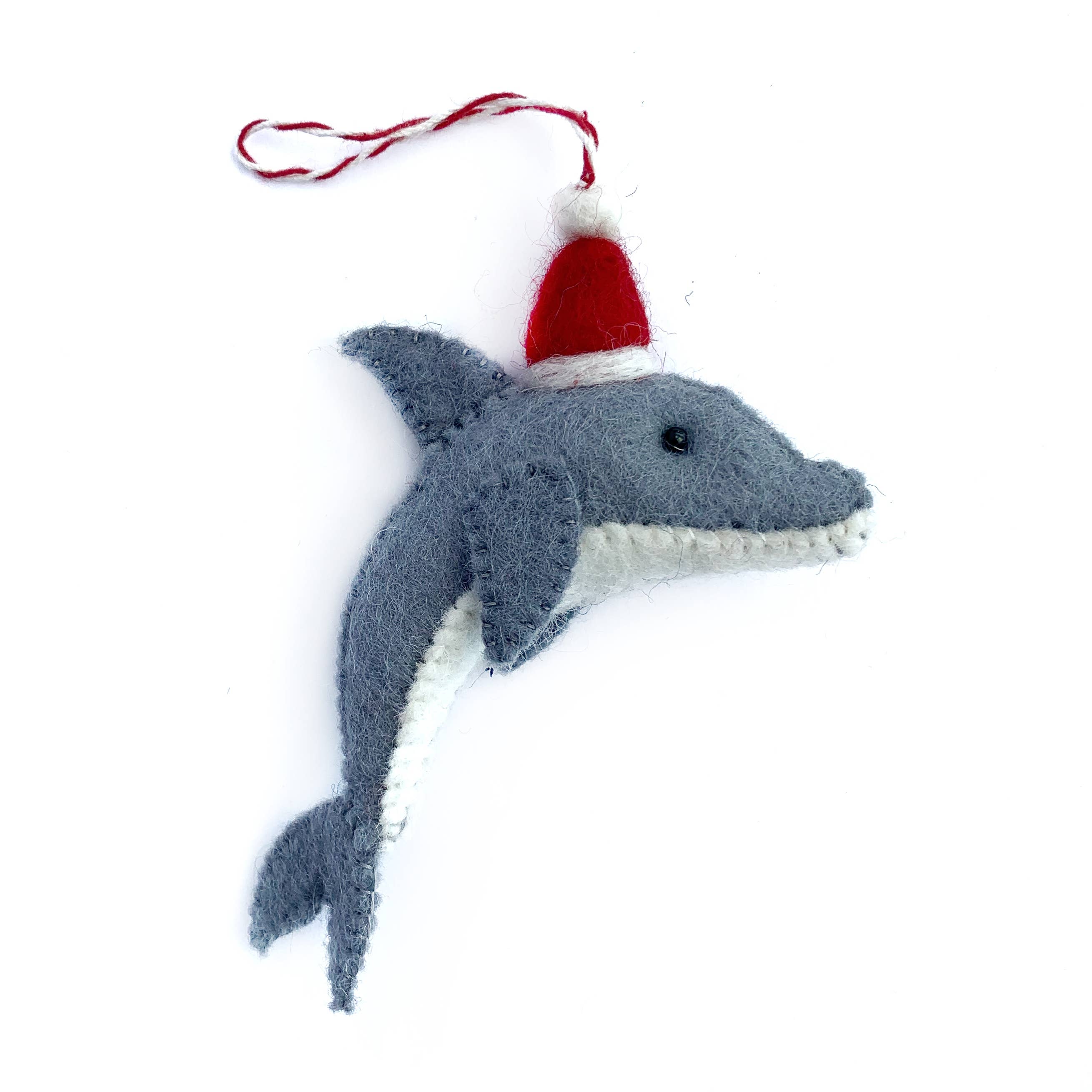 Dolphin in Santa Hat Felt Wool Ornament