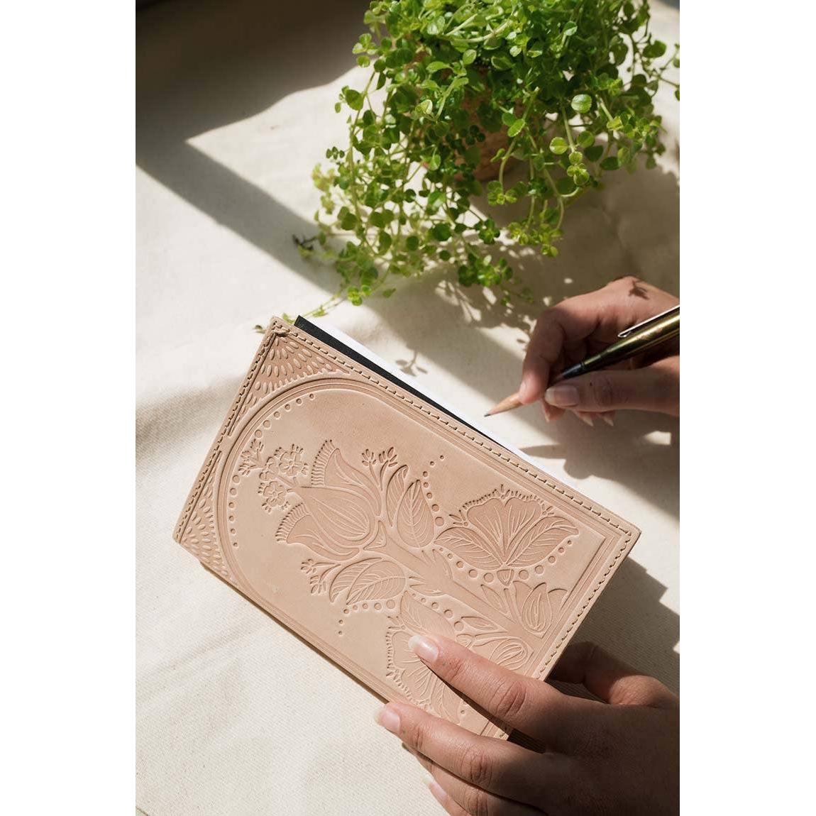 Embossed Leather Floral 5x7 Journal - Refillable Notebook